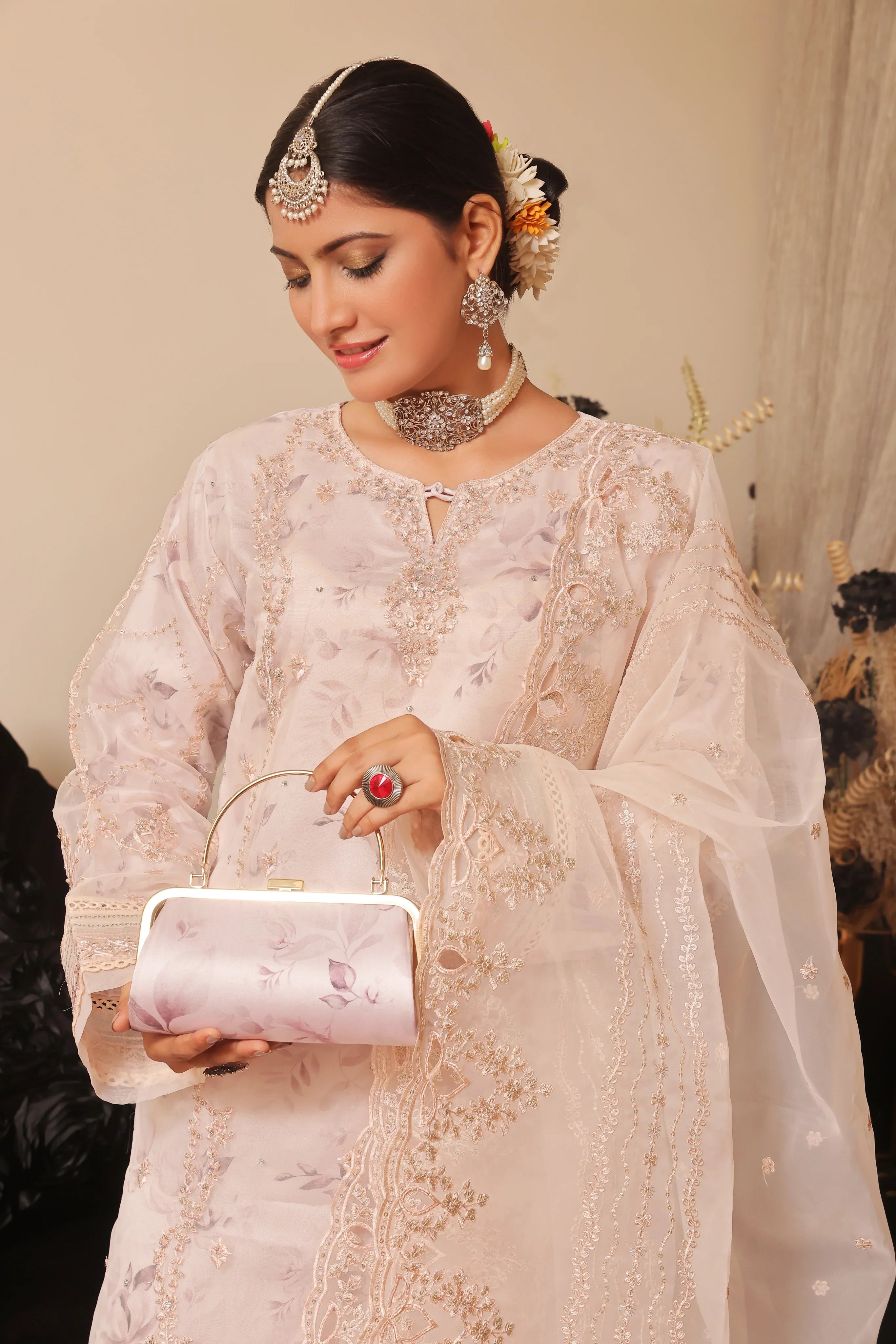 Dressline Semi Stitched 3 Pc Emb Luxury Organza Clutches Collection