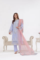 Dressline New Un Stitched 3 Pcs Premium Chikankari Emb Check Lawn Digital Printed Collection