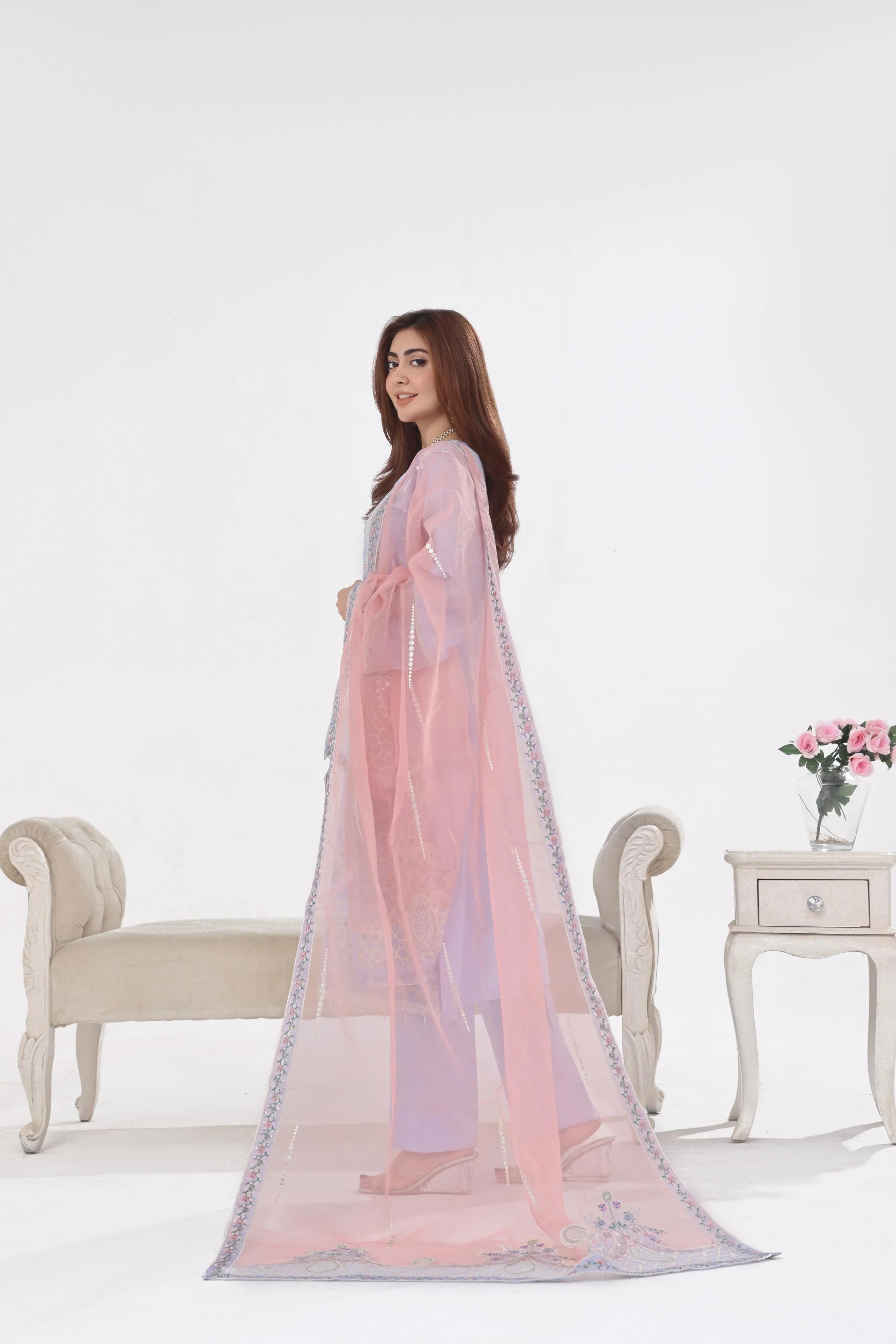 Dressline New Un Stitched 3 Pcs Premium Chikankari Emb Check Lawn Digital Printed Collection