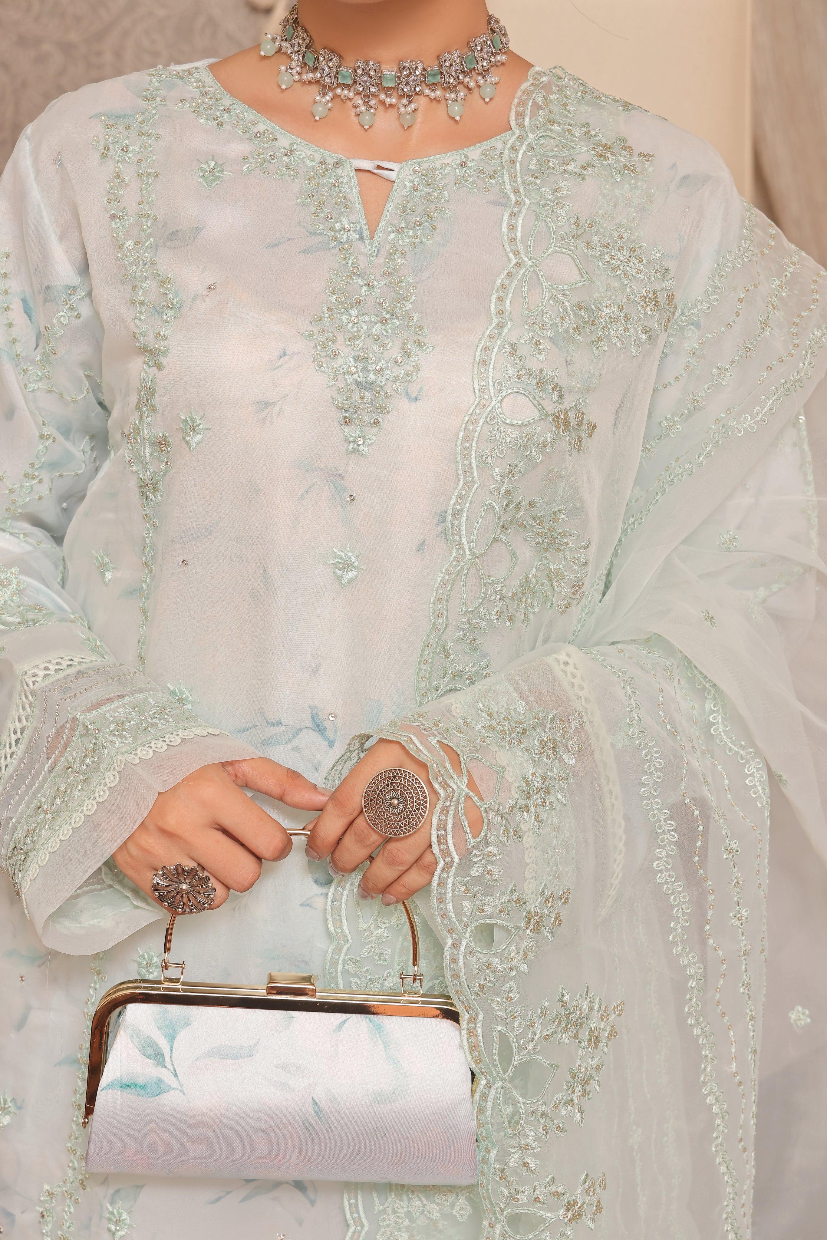 Dressline Semi Stitched 3 Pc Emb Luxury Organza Clutches Collection
