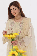 Dressline New Un Stitched 3 Pcs Premium Chikankari Emb Check Lawn Digital Printed Collection