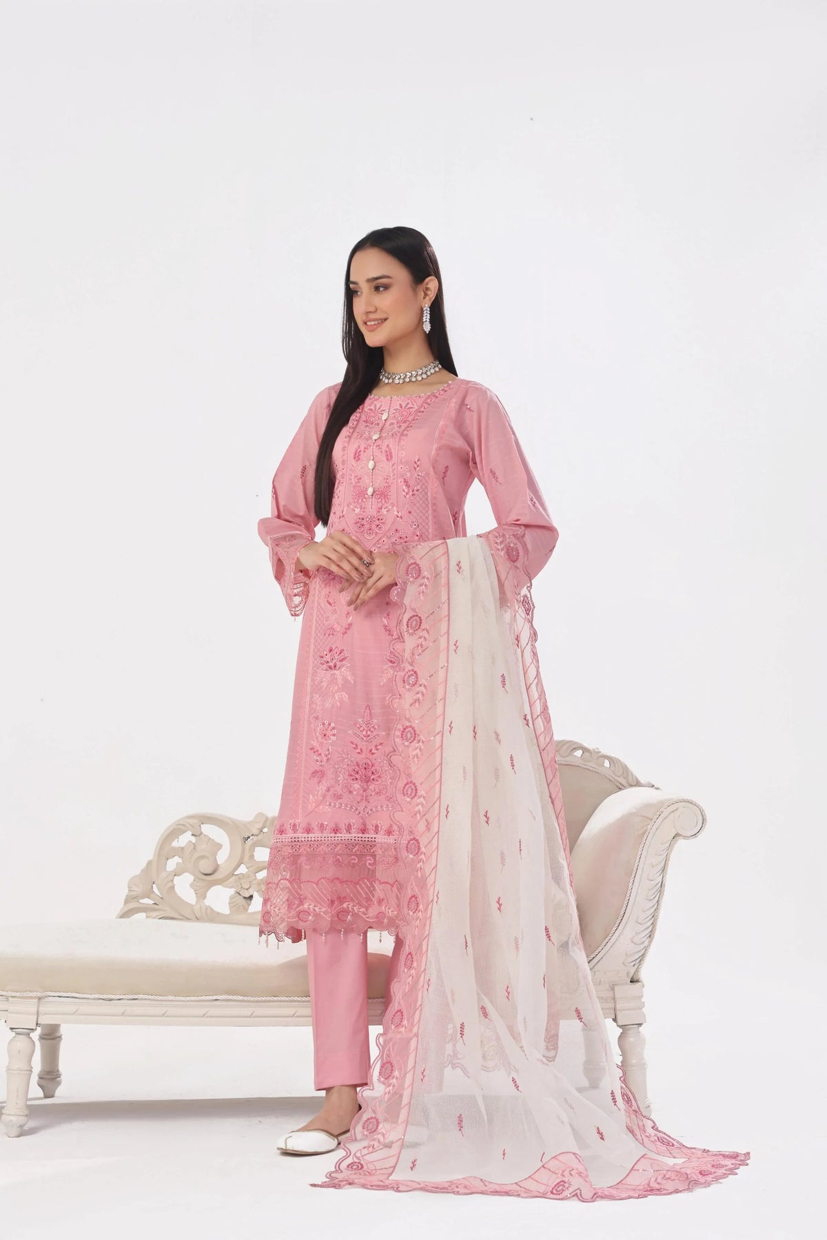 Dressline New Un Stitched 3 Pcs Premium Chikankari Emb Check Lawn Digital Printed Collection