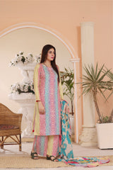 Feathers Unstitched 3 Piece Digital Printed Lawn Summer Suit-MULTI MESH-FT239