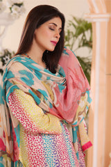 Feathers Unstitched 3 Piece Digital Printed Lawn Summer Suit-MULTI MESH-FT239