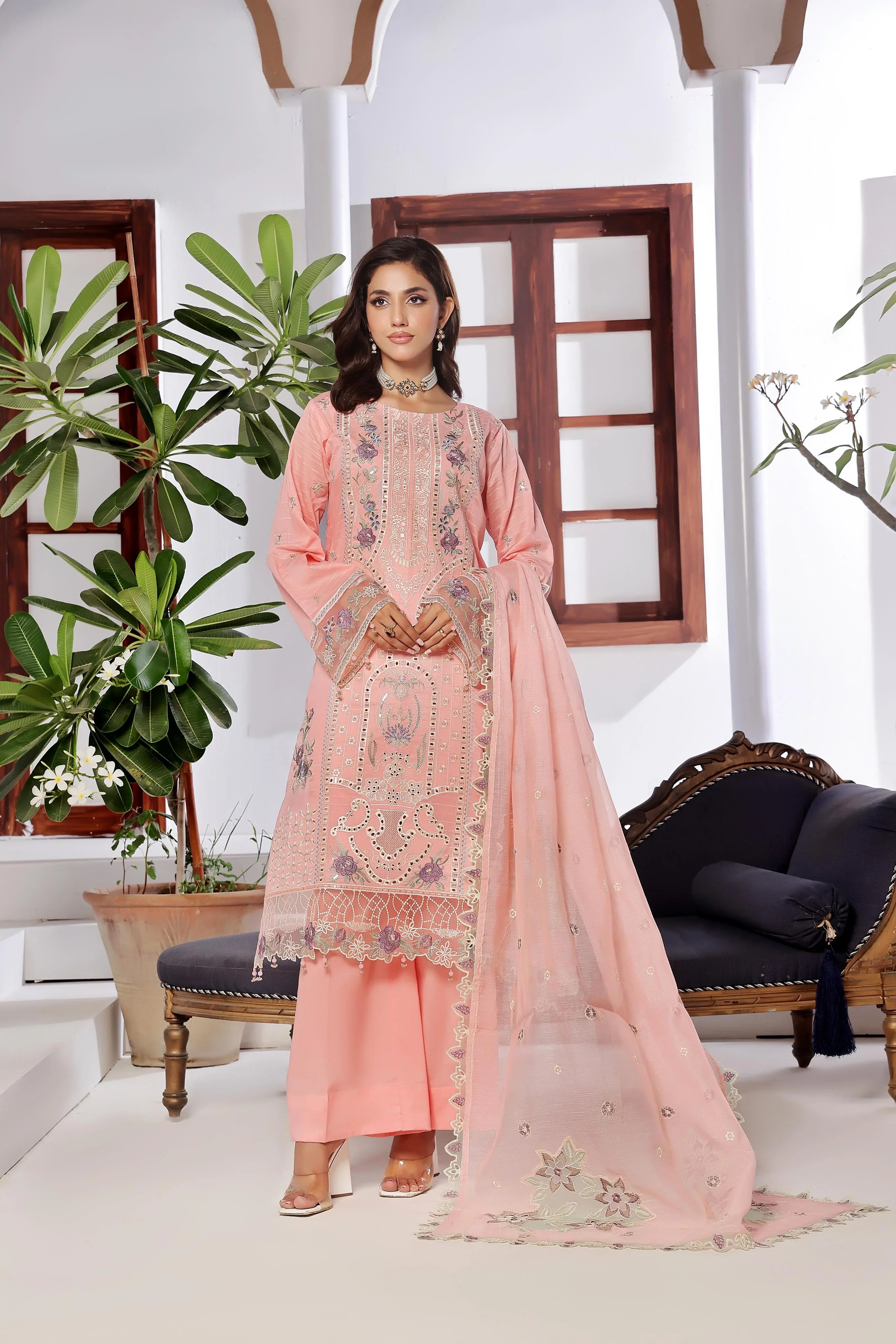 Dressline New Un Stitched 3 Pcs Premium Emb Chikankari Doriya Lawn Collection