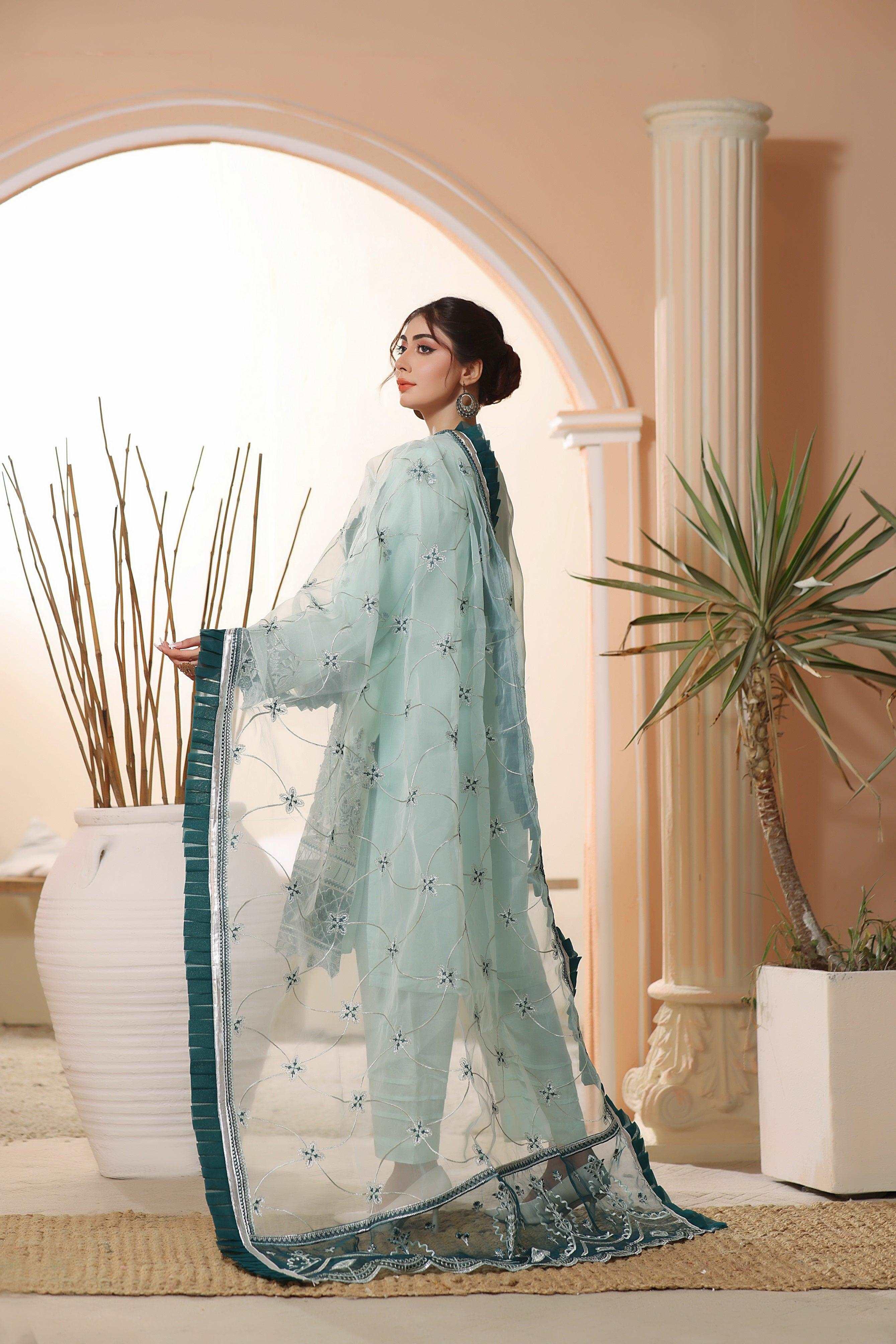 3 PIECE - EMBROIDERED ORGANZA SUIT 468J - Dressline Fabric