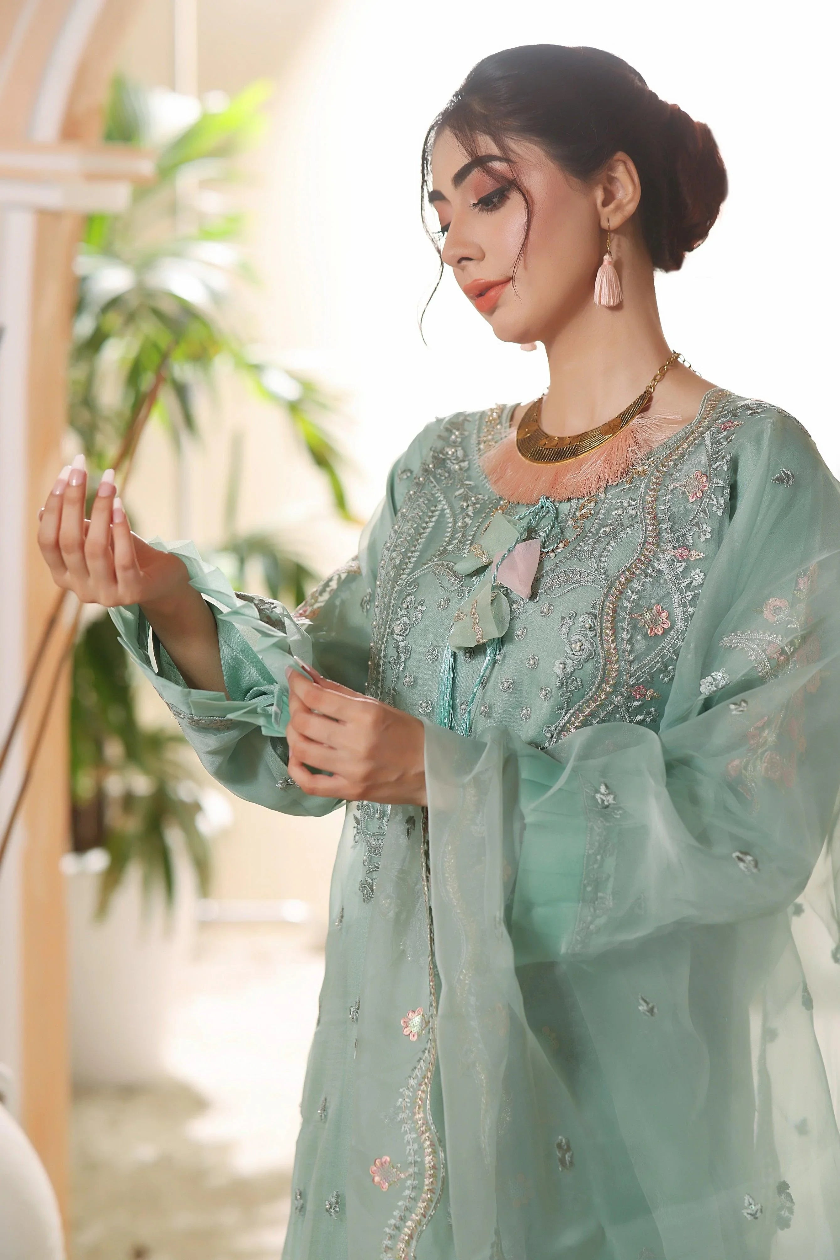 3 PIECE - EMBROIDERED ORGANZA SUIT 471J - Dressline Fabric