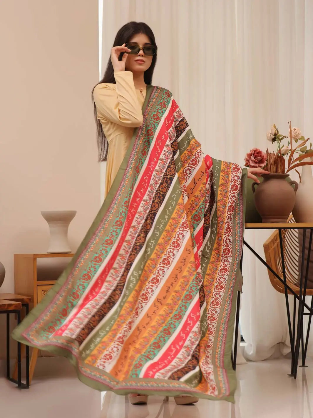 Phool Stripe Silk Odhni (Light Multi) TNG by MD