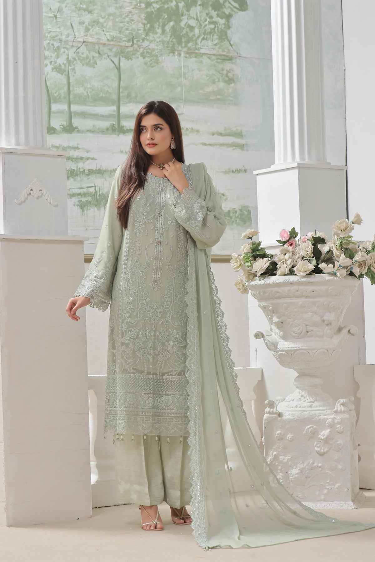 Dressline Luxury Emb Chiffon 3 Piece Suit Festive Wear Semi Stitched Elegance