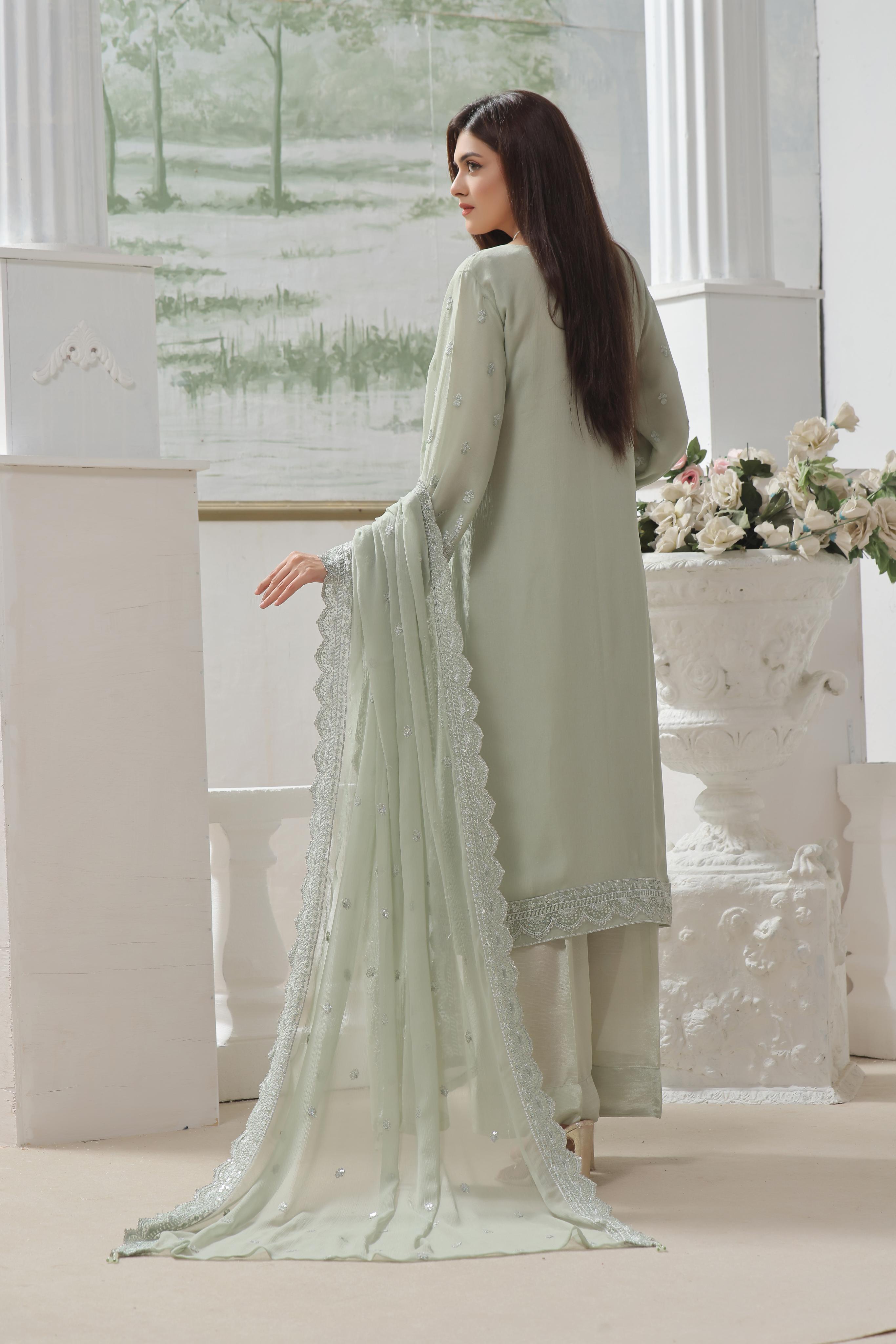 Dressline Luxury Emb Chiffon 3 Piece Suit Festive Wear Semi Stitched Elegance
