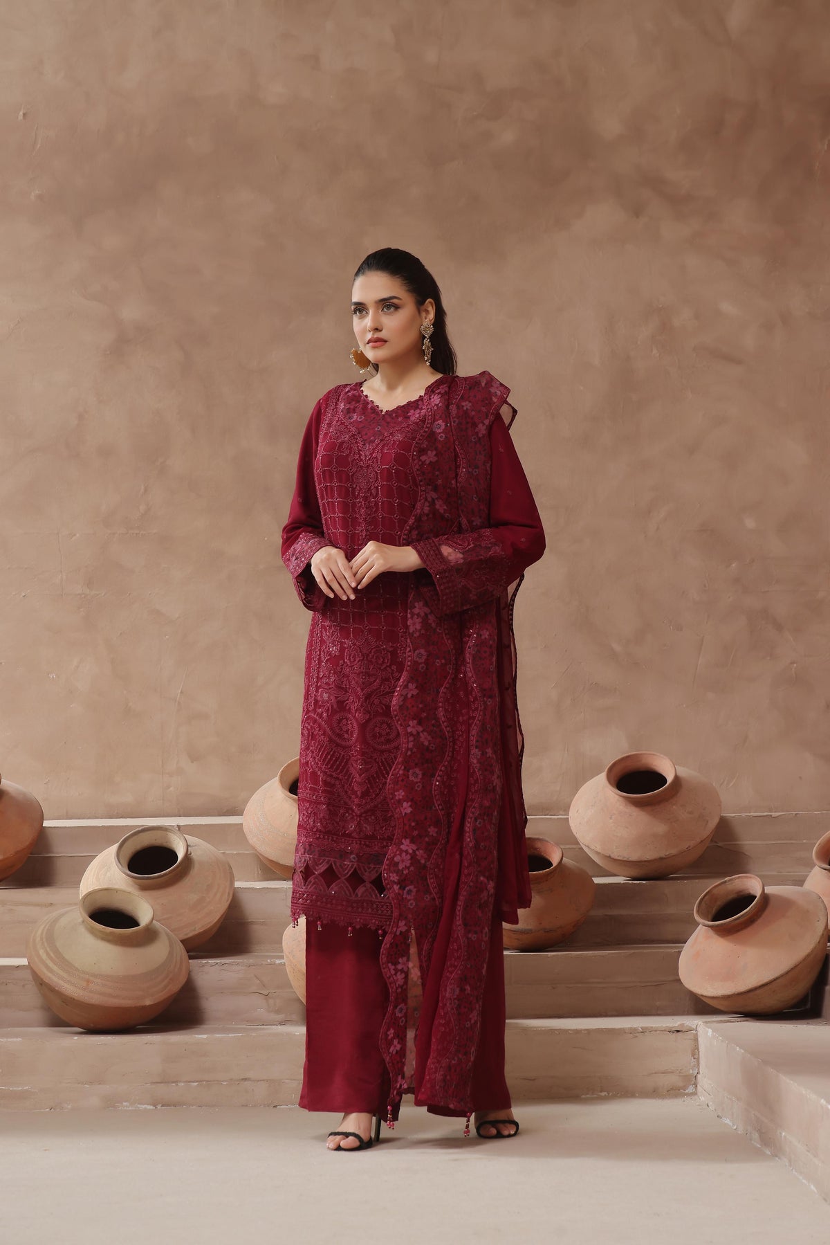 Dressline Luxury Emb Chiffon 3 Piece Suit Festive Wear Semi Stitched Elegance