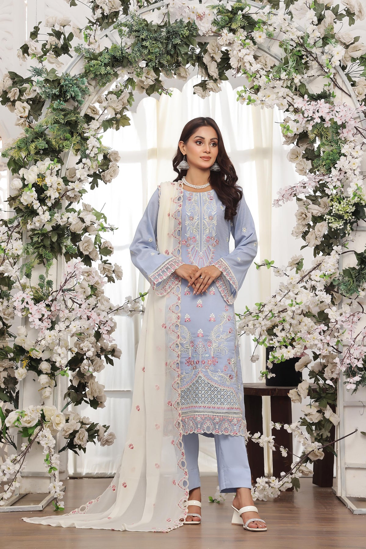 Dressline New Semi Stitched 3 Pcs Premium Dyed Lawn Fancy Full Chikankari With Sequence Emb Collection