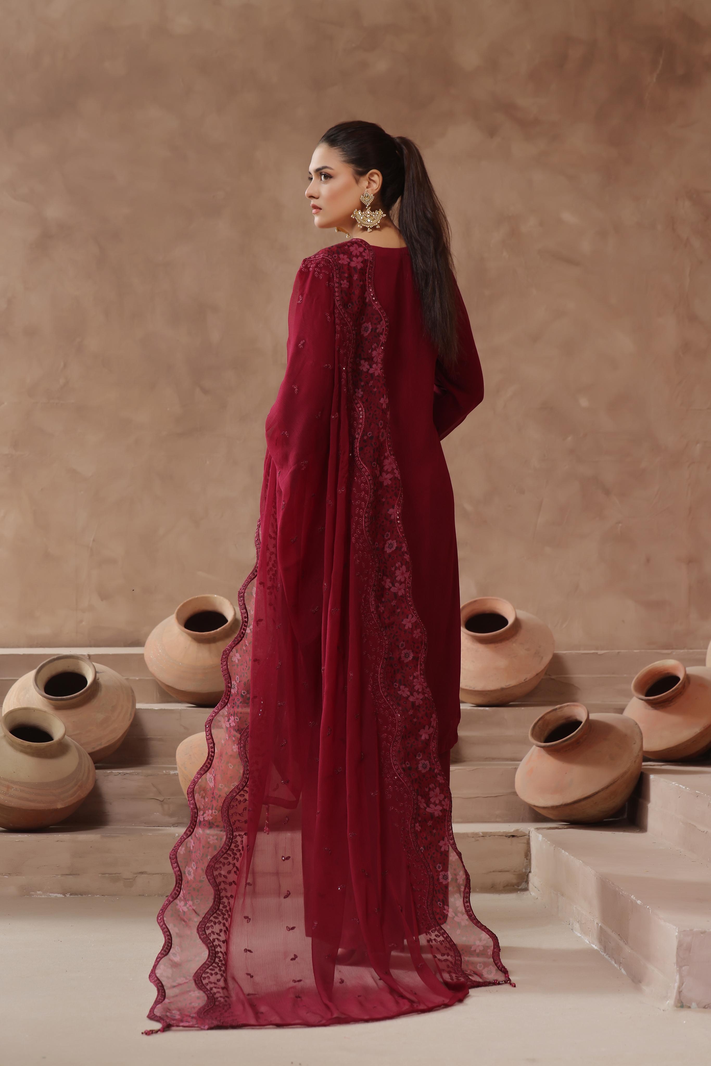 Dressline Luxury Emb Chiffon 3 Piece Suit Festive Wear Semi Stitched Elegance