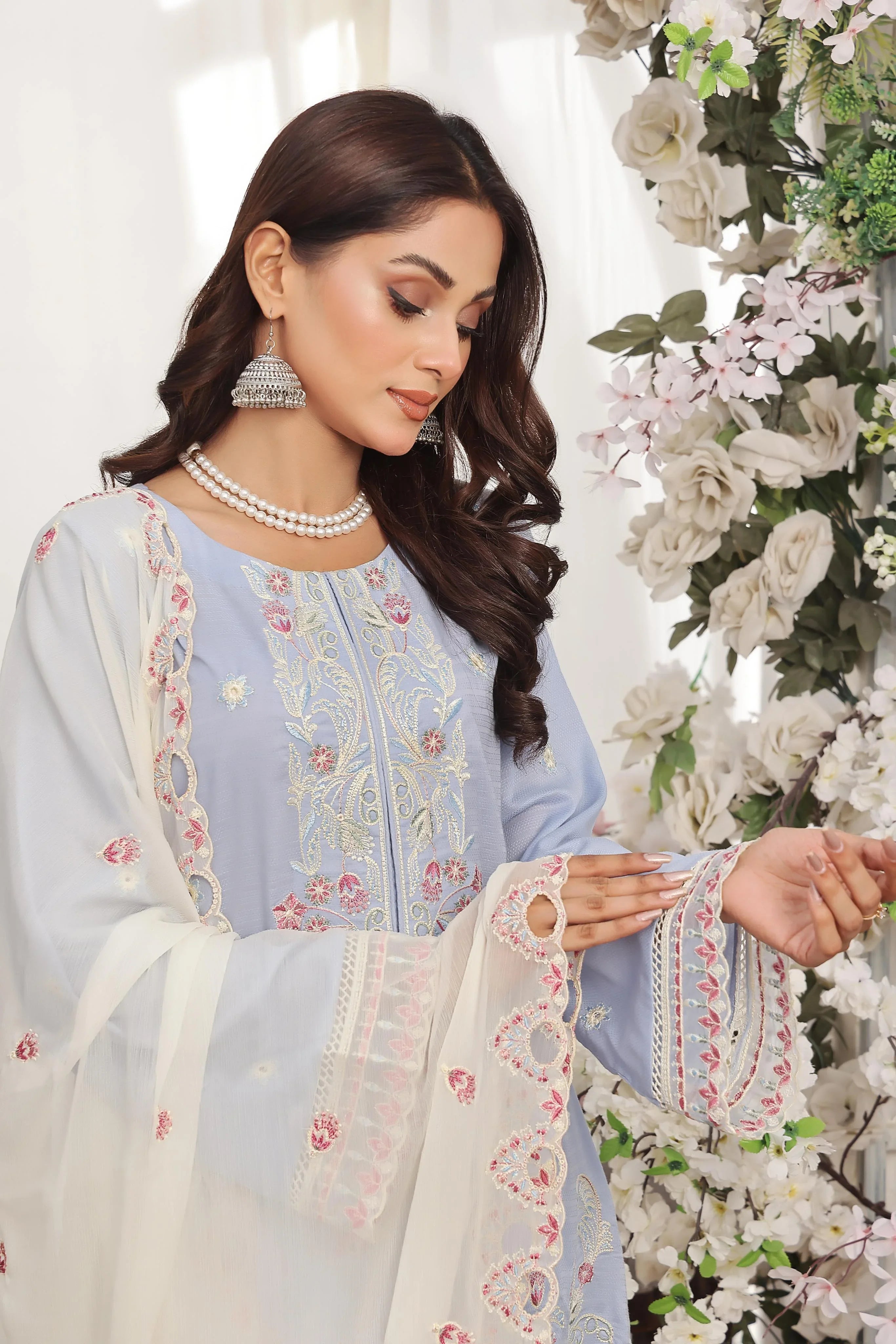 Dressline New Semi Stitched 3 Pcs Premium Dyed Lawn Fancy Full Chikankari With Sequence Emb Collection