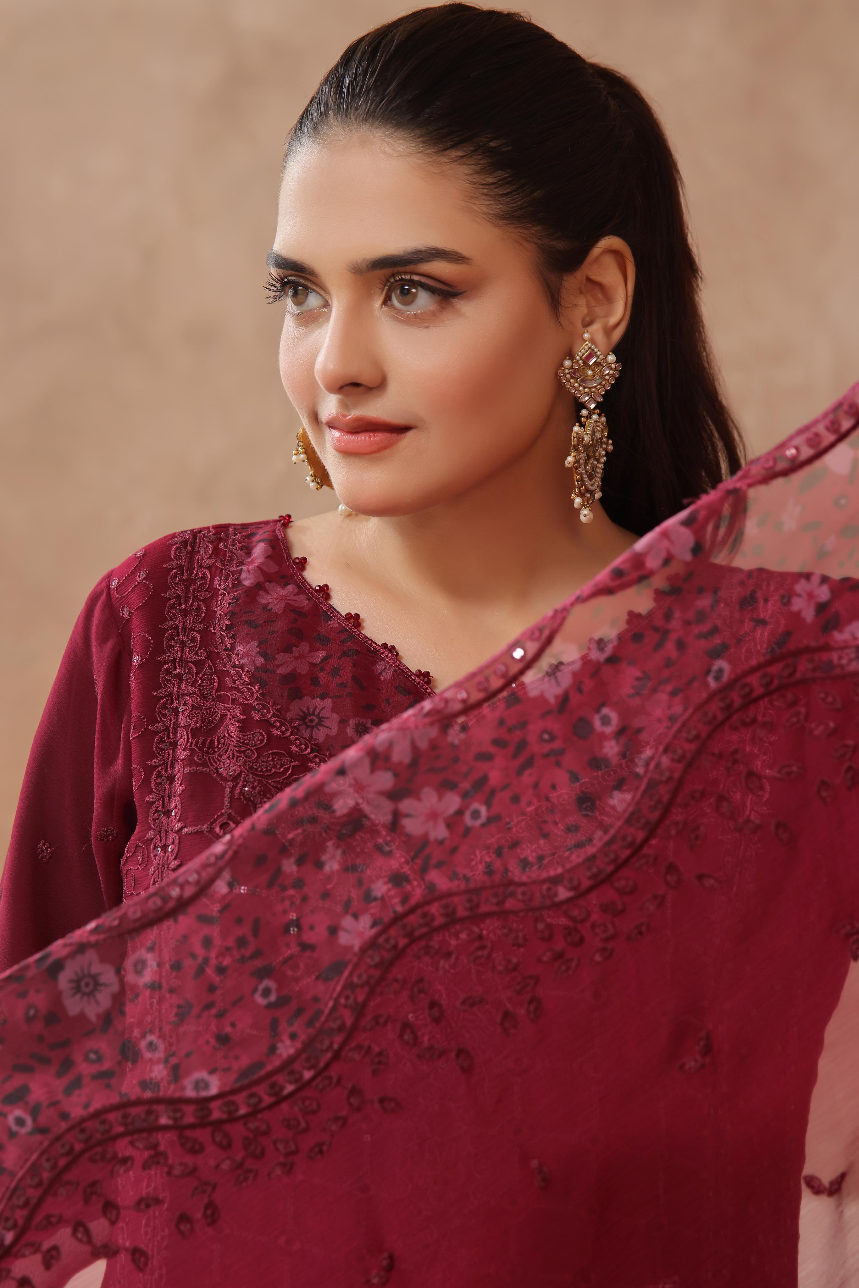 Dressline Luxury Emb Chiffon 3 Piece Suit Festive Wear Semi Stitched Elegance