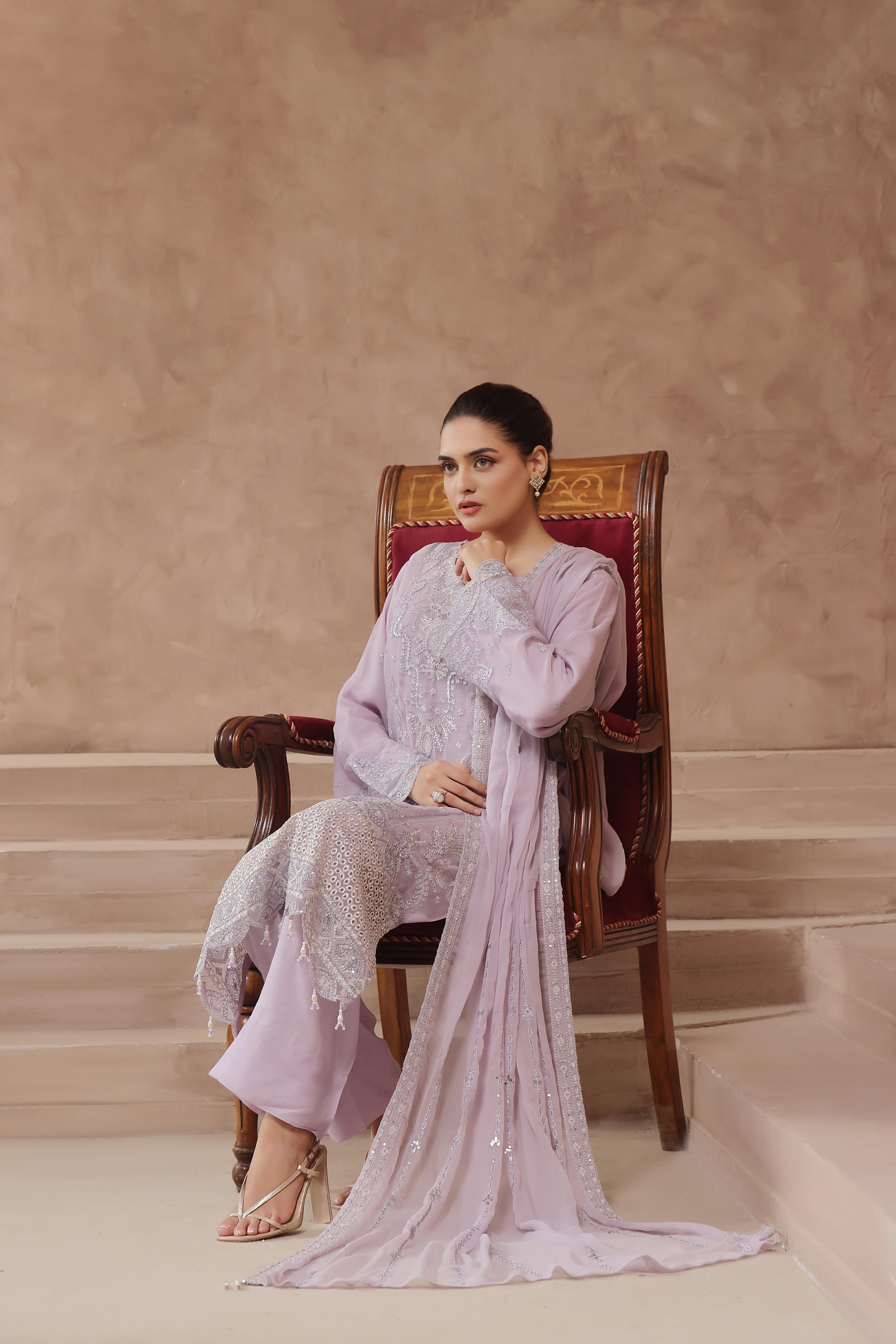Dressline Luxury Emb Chiffon 3 Piece Suit Festive Wear Semi Stitched Elegance