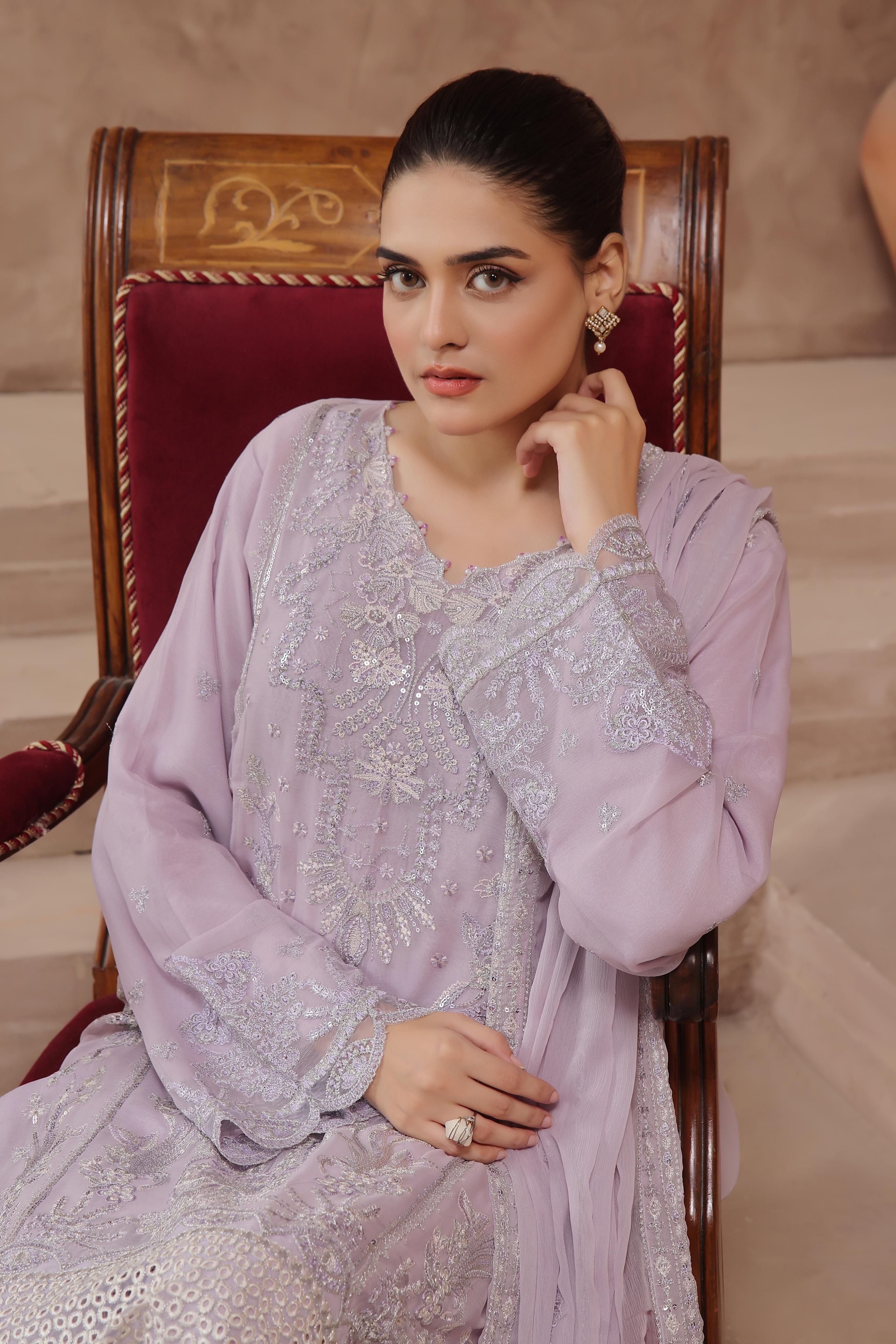 Dressline Luxury Emb Chiffon 3 Piece Suit Festive Wear Semi Stitched Elegance