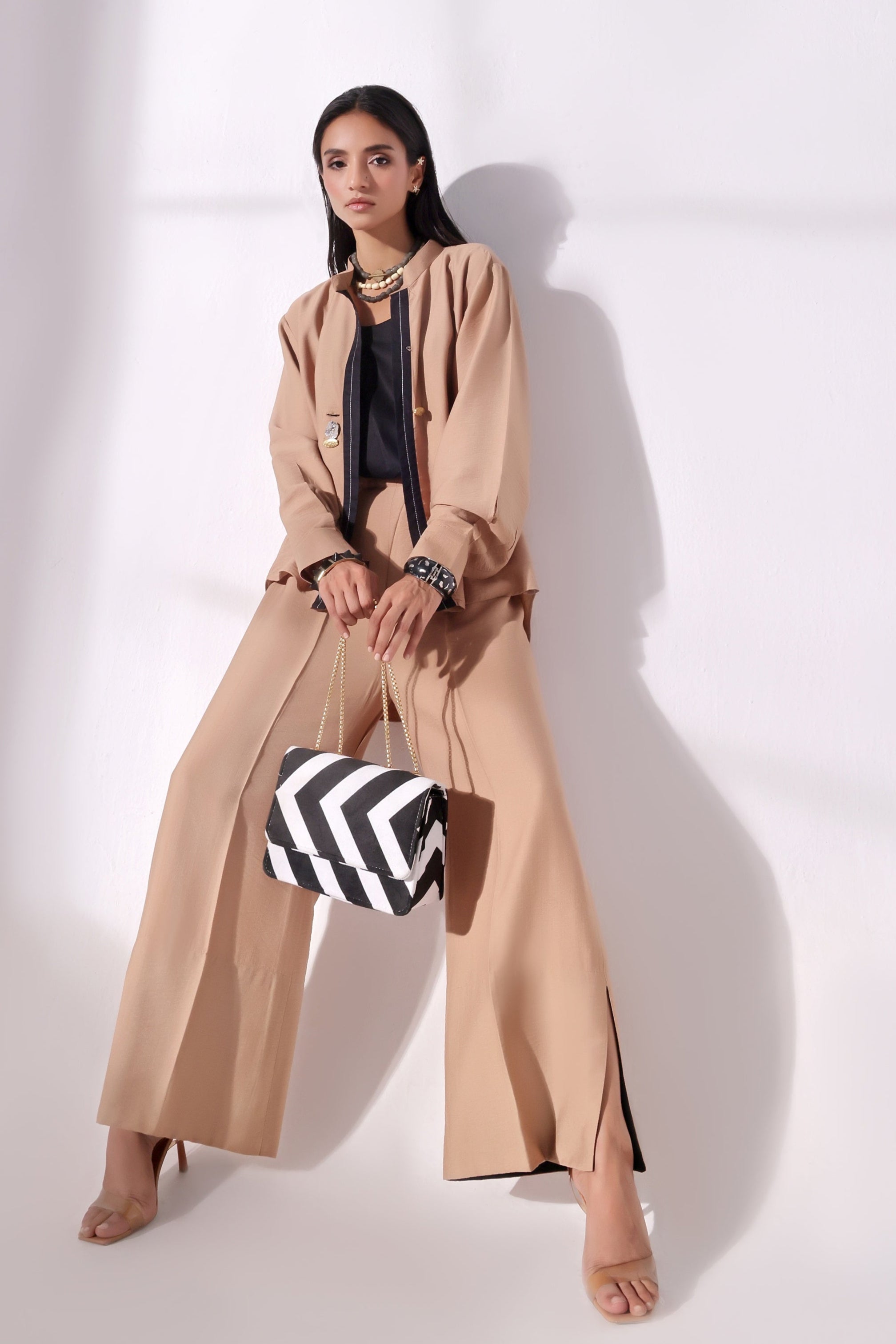 Ora Fashion Stitched 2 Piece Summer Collection'2025-Ora Fashion Khaki Top & Pent Set