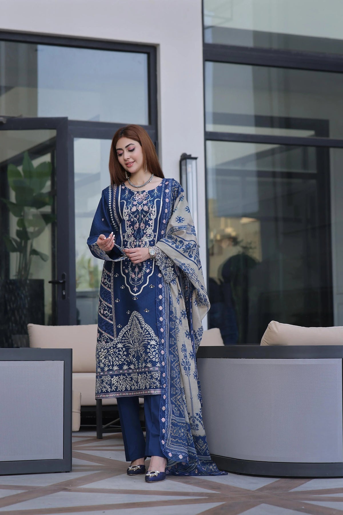 Dressline New Semi Stitched 3 Pcs Premium Dyed Lawn Fancy Full Chikankari With Sequence Emb Collection