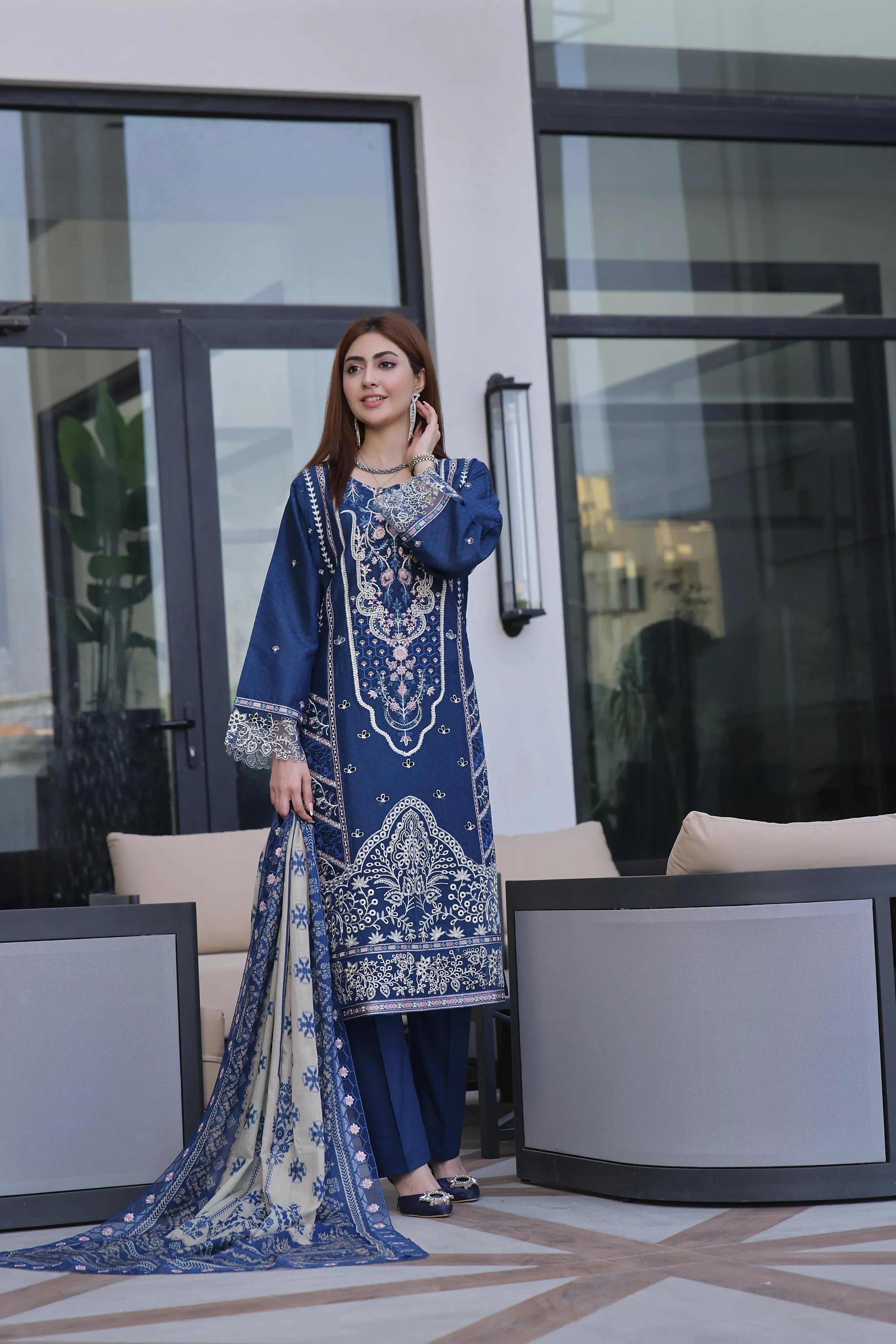 Dressline New Semi Stitched 3 Pcs Premium Dyed Lawn Fancy Full Chikankari With Sequence Emb Collection
