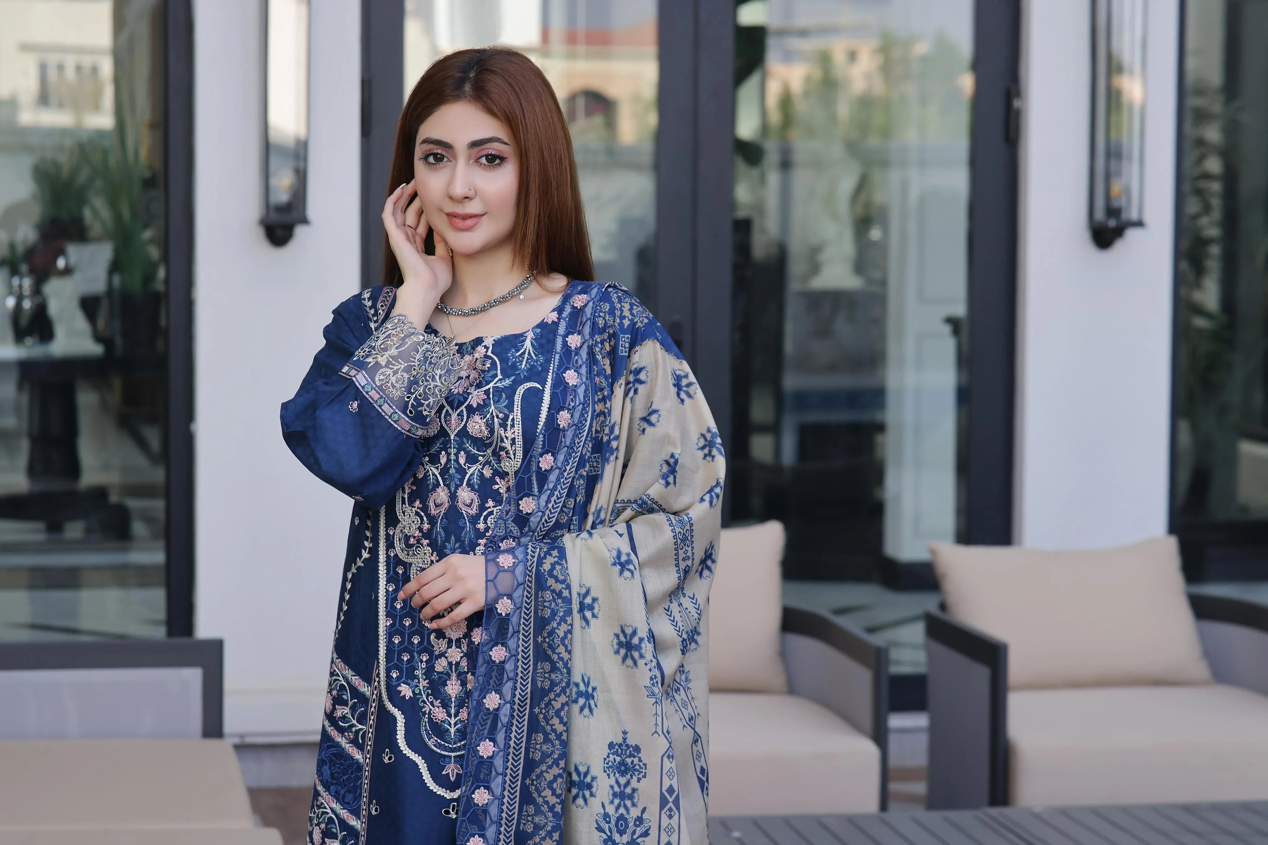 Dressline New Semi Stitched 3 Pcs Premium Dyed Lawn Fancy Full Chikankari With Sequence Emb Collection