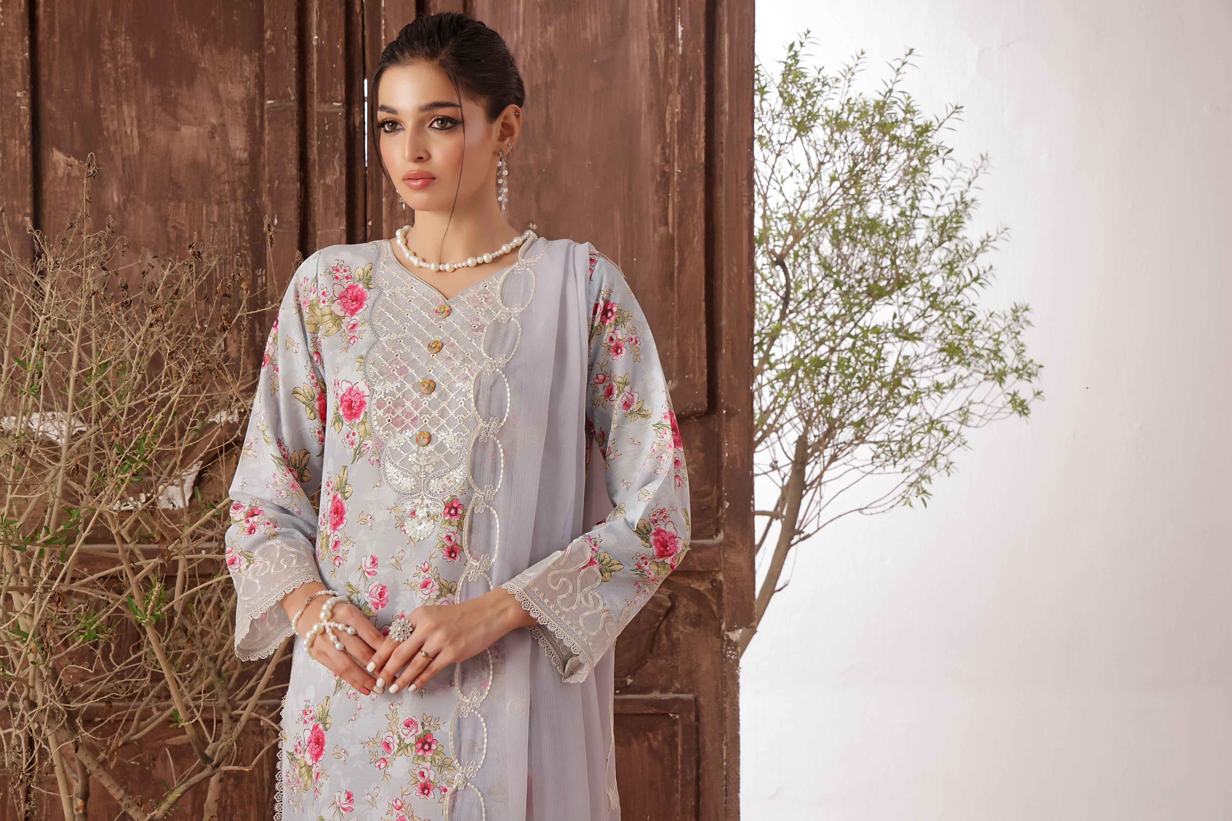 Dressline Azlin Stitched 3 Piece Luxury Emb Pp Staple Collection