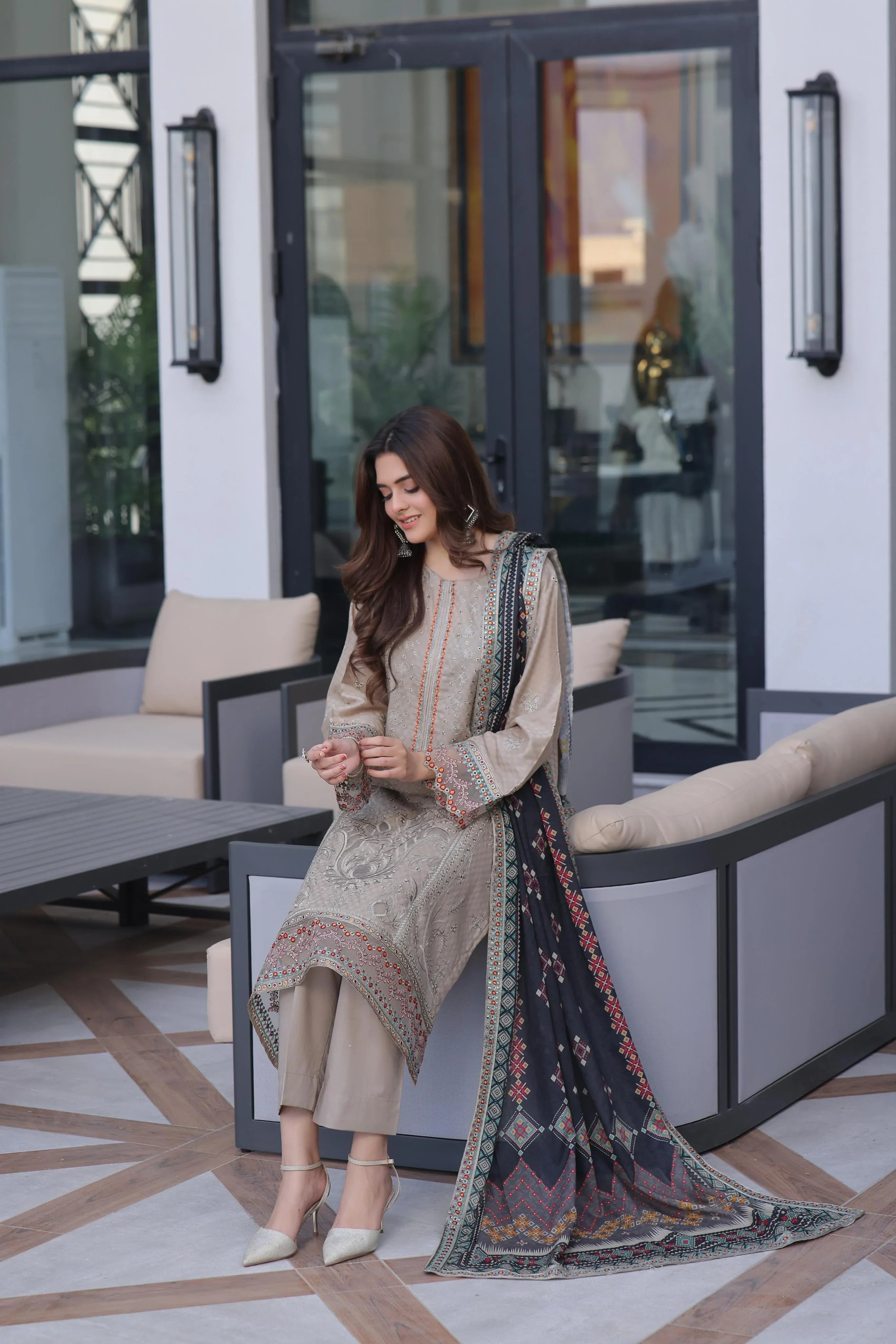 Dressline New Semi Stitched 3 Pcs Premium Dyed Lawn Fancy Full Chikankari With Sequence Emb Collection