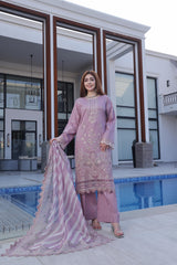 Dressline New Semi Stitched  3 Pcs Premium Emb Chikankari& Laserkari Jacquard Lawn Collection