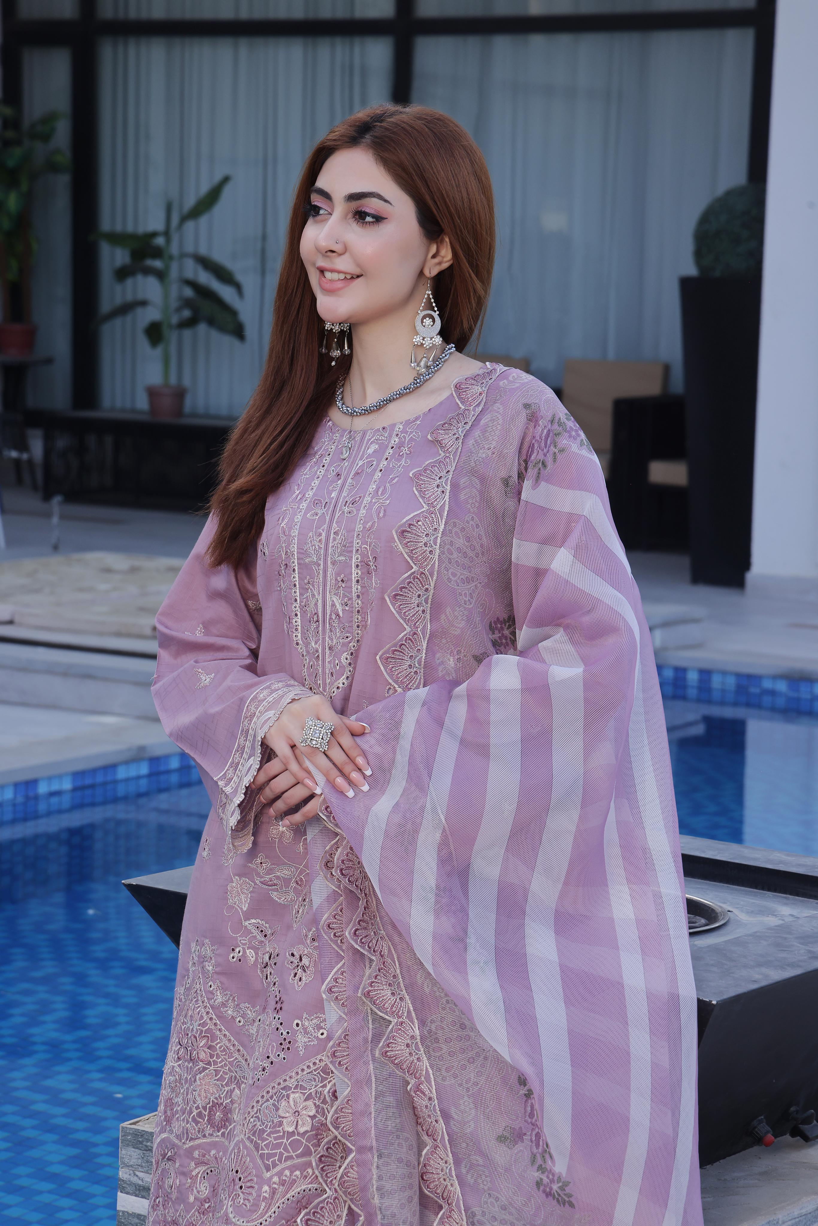 Dressline New Semi Stitched  3 Pcs Premium Emb Chikankari& Laserkari Jacquard Lawn Collection