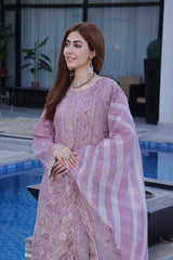 Dressline New Semi Stitched  3 Pcs Premium Emb Chikankari& Laserkari Jacquard Lawn Collection