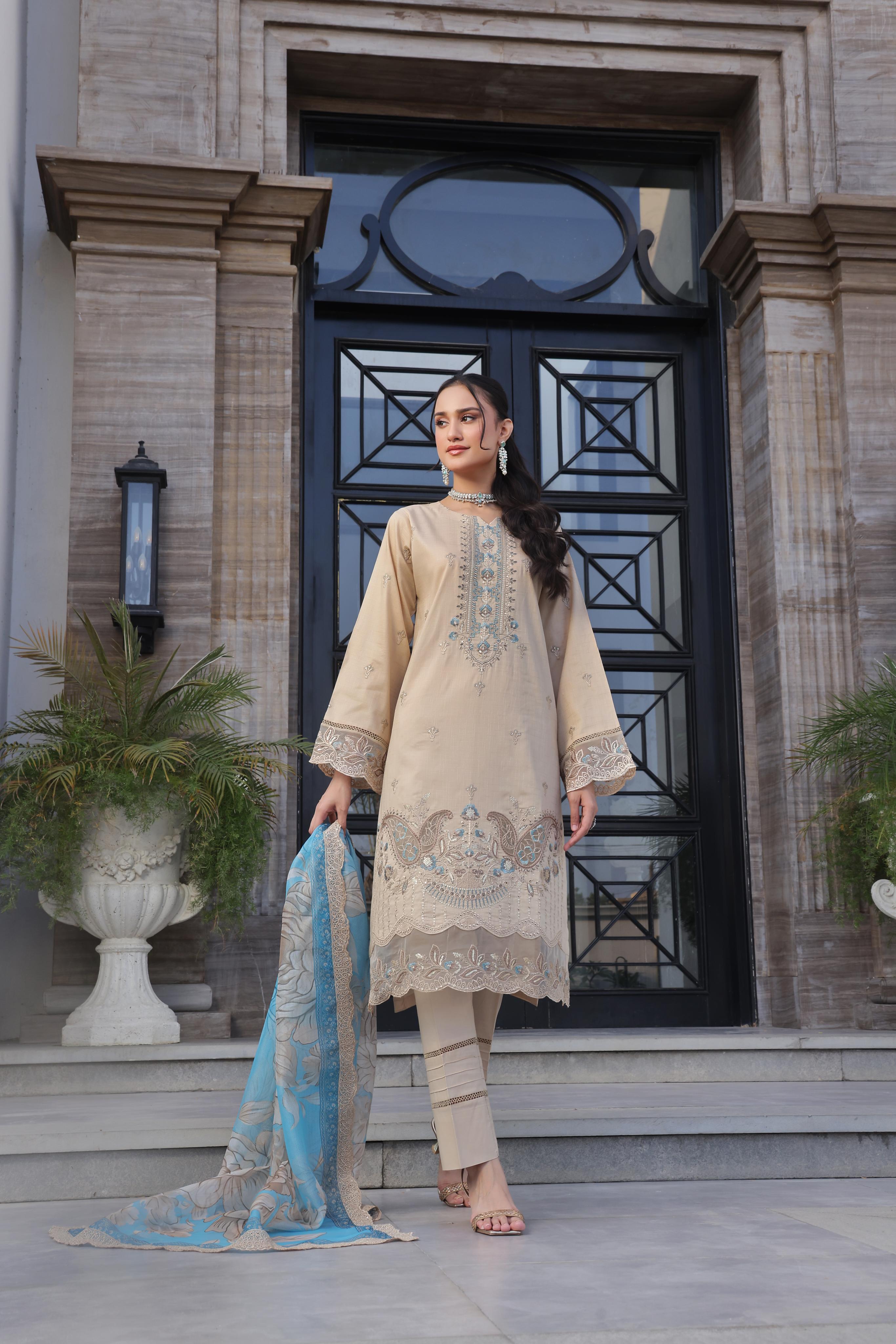 Dressline New Semi Stitched  3 Pcs Premium Emb Chikankari& Laserkari Jacquard Lawn Collection