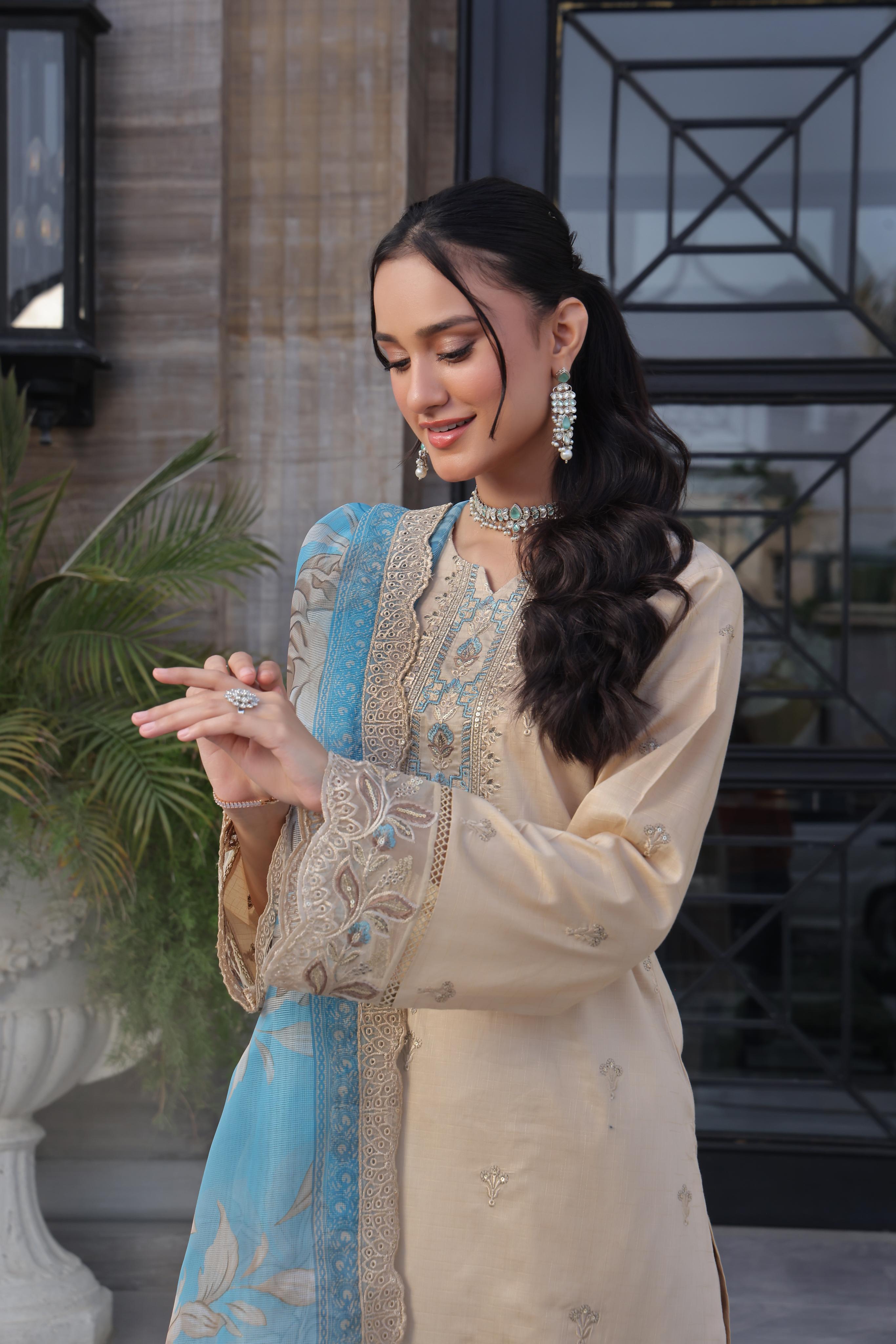 Dressline New Semi Stitched  3 Pcs Premium Emb Chikankari& Laserkari Jacquard Lawn Collection