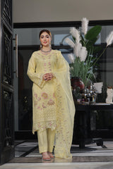 Dressline New Semi Stitched  3 Pcs Premium Emb Chikankari& Laserkari Jacquard Lawn Collection