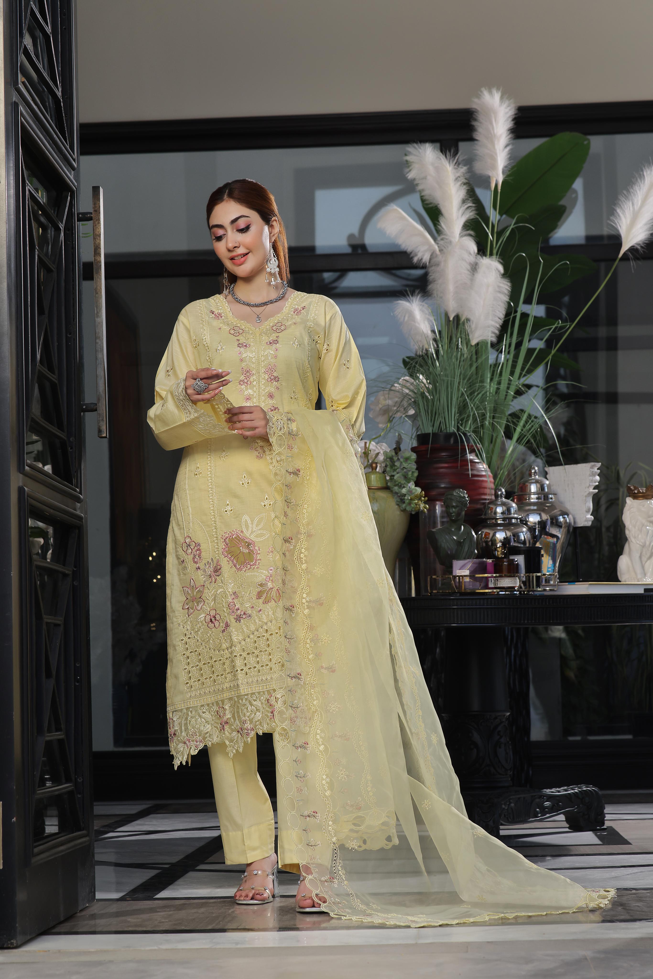 Dressline New Semi Stitched  3 Pcs Premium Emb Chikankari& Laserkari Jacquard Lawn Collection
