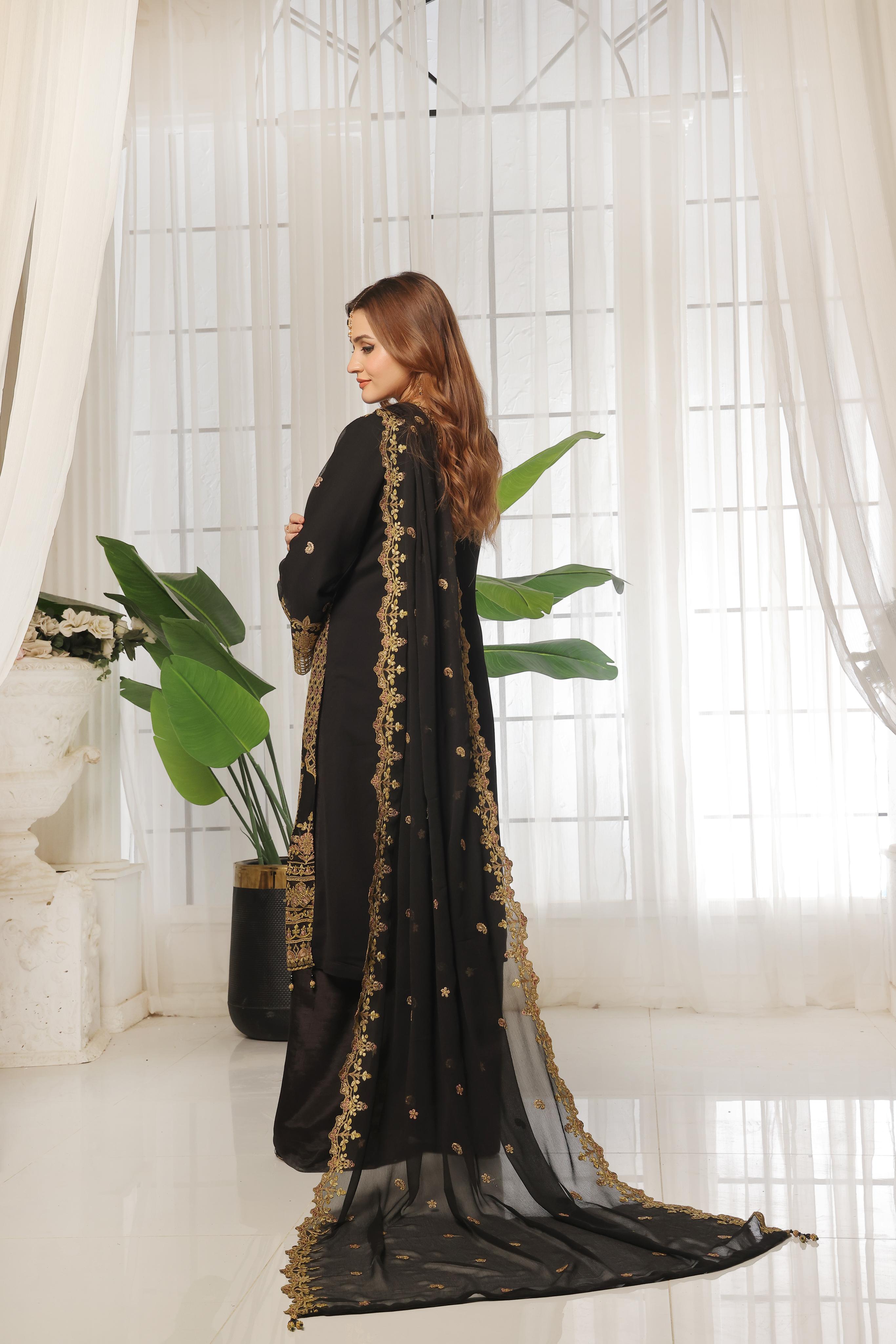 Dressline Lunching New 3 Piece Semi Stitched Luxury Emb ChikankariWith Boring Work Chiffon Collection