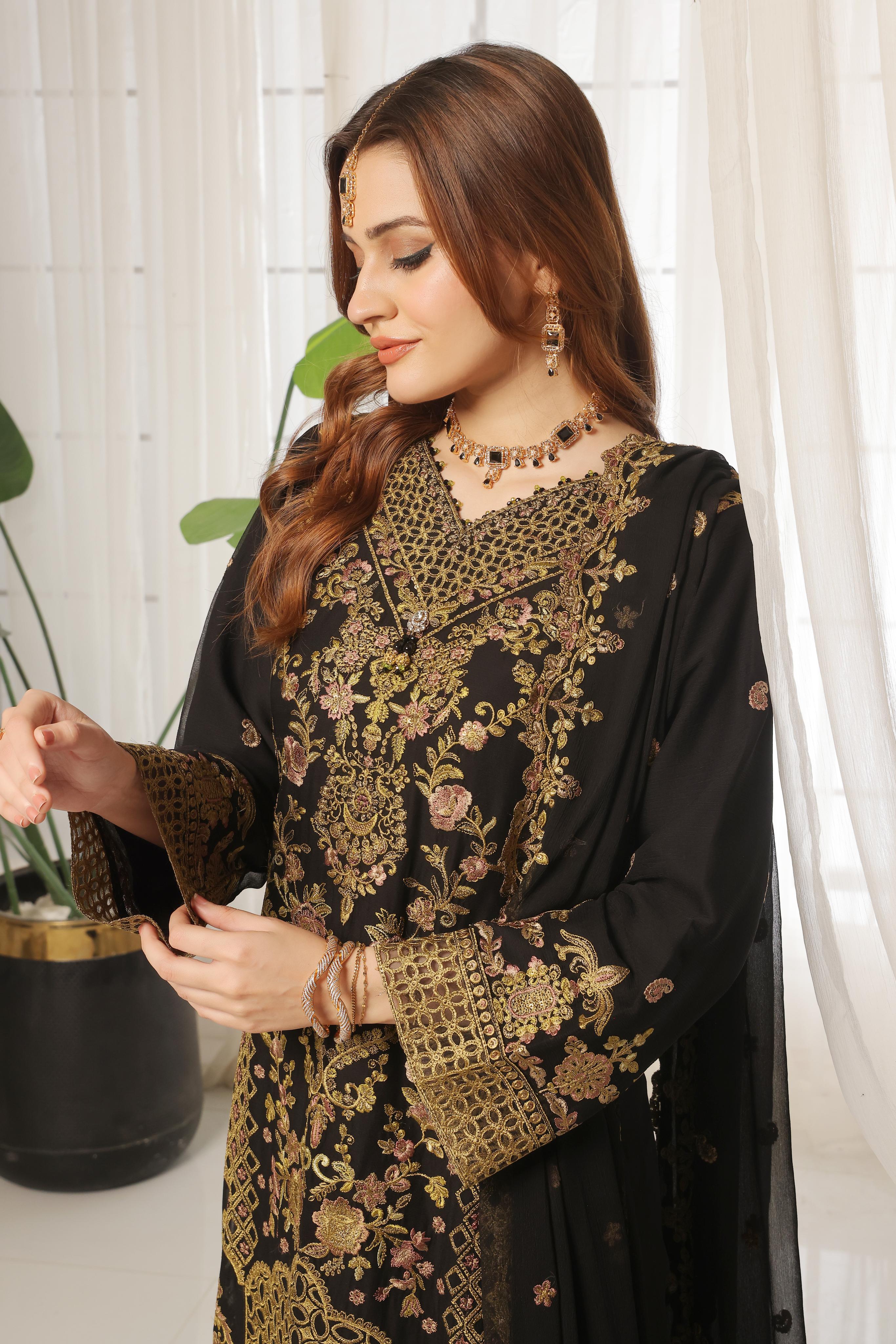 Dressline Lunching New 3 Piece Semi Stitched Luxury Emb ChikankariWith Boring Work Chiffon Collection