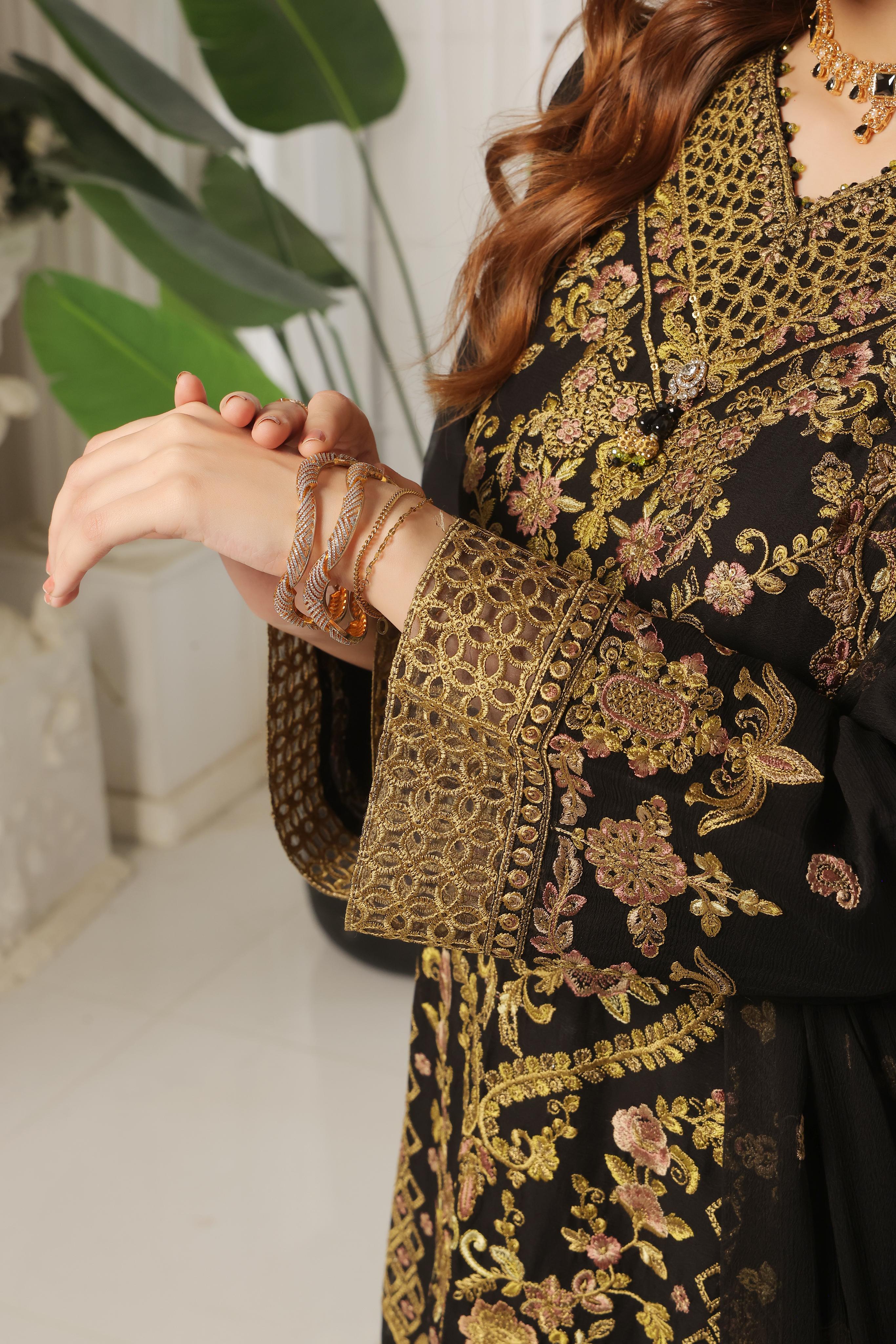 Dressline Lunching New 3 Piece Semi Stitched Luxury Emb ChikankariWith Boring Work Chiffon Collection
