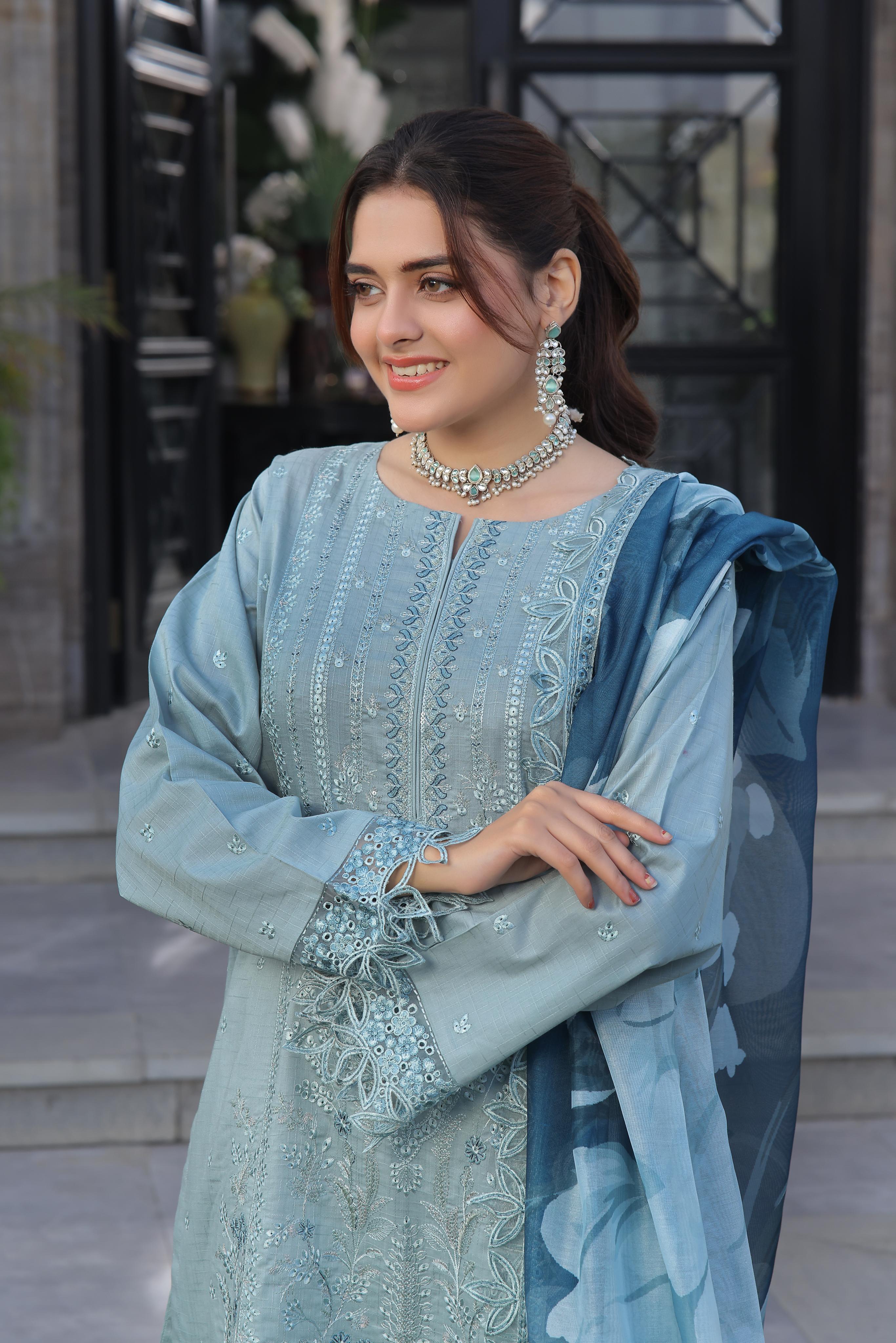 Dressline New Semi Stitched  3 Pcs Premium Emb Chikankari& Laserkari Jacquard Lawn Collection