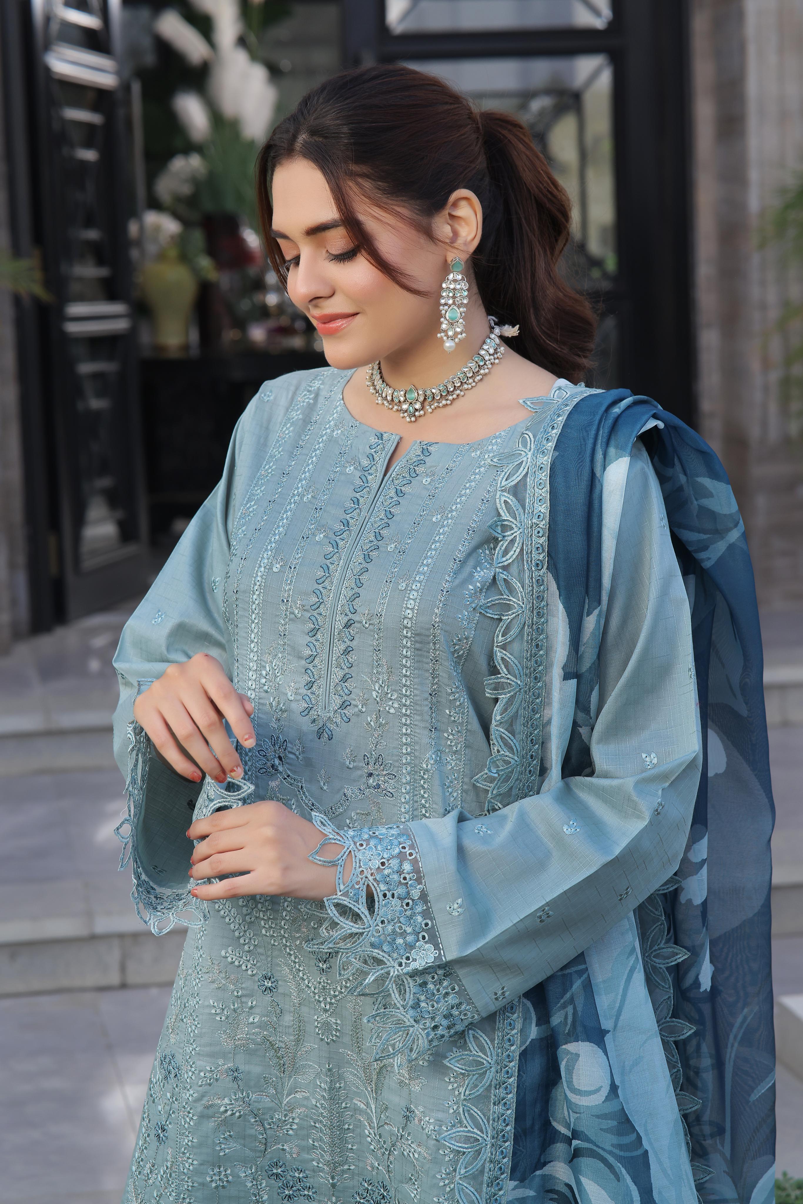 Dressline New Semi Stitched  3 Pcs Premium Emb Chikankari& Laserkari Jacquard Lawn Collection