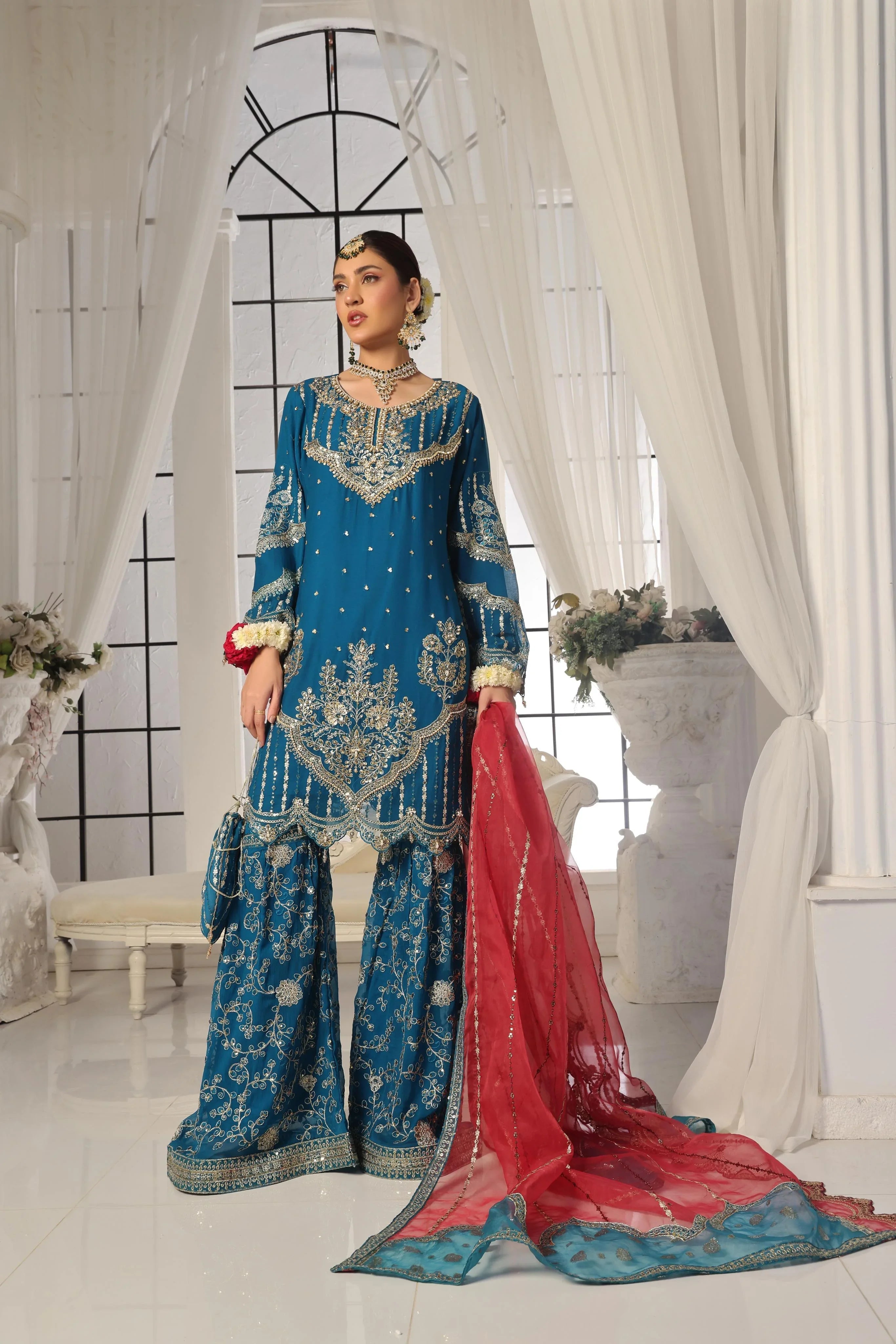 Dressline New Semi Stitched Luxury Emb Chiffon Gharara Collection