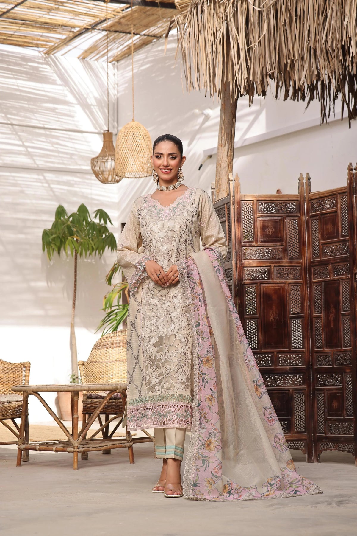 Dressline New Semi Stitched 3 Pcs Emb Viscose Zari Collection