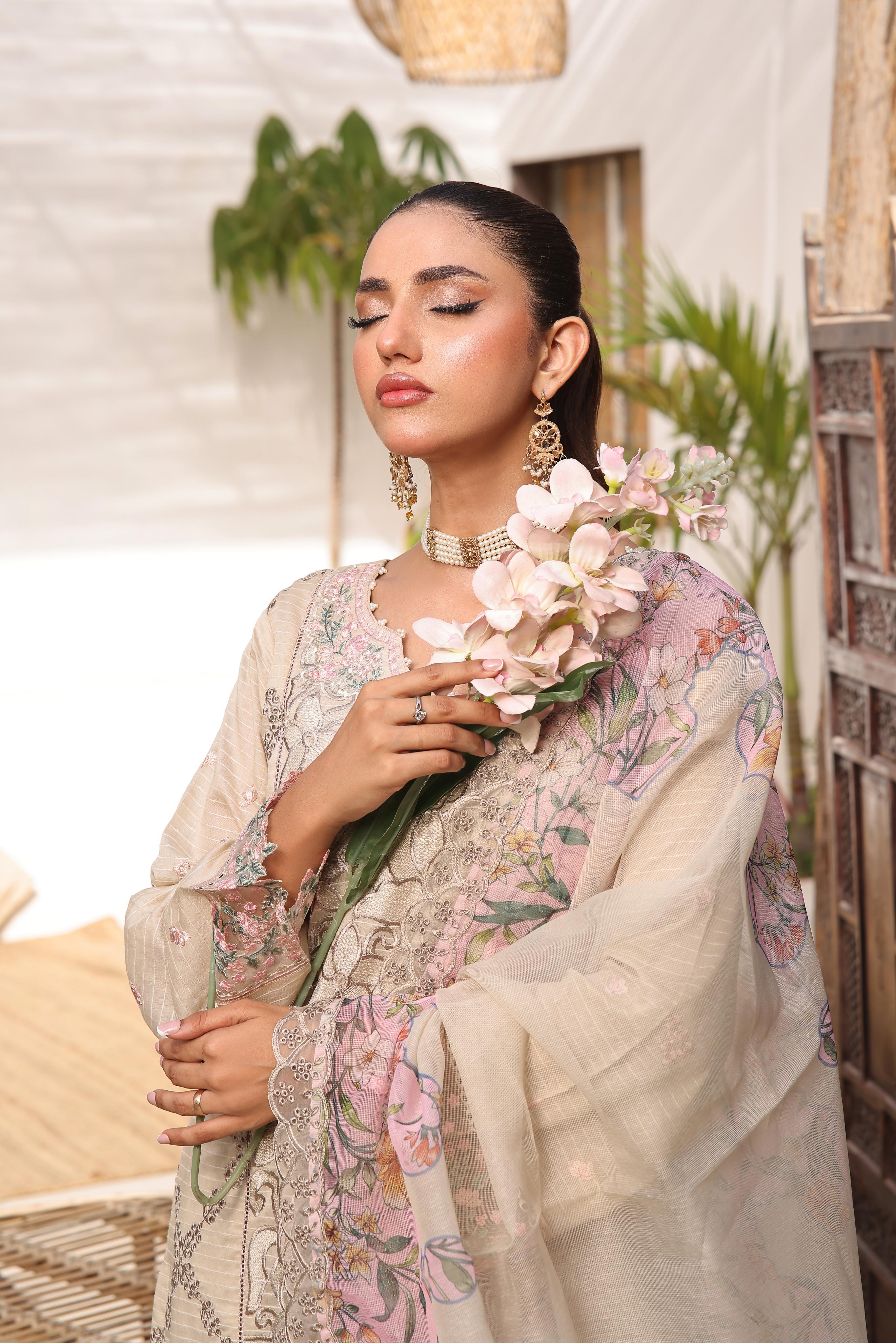Dressline New Semi Stitched 3 Pcs Emb Viscose Zari Collection