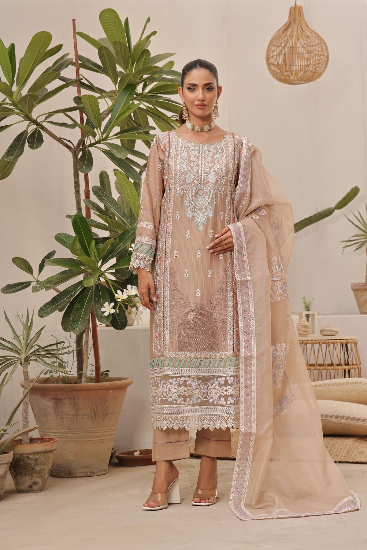 Dressline New Semi Stitched 3 Pcs Emb Viscose Zari Collection
