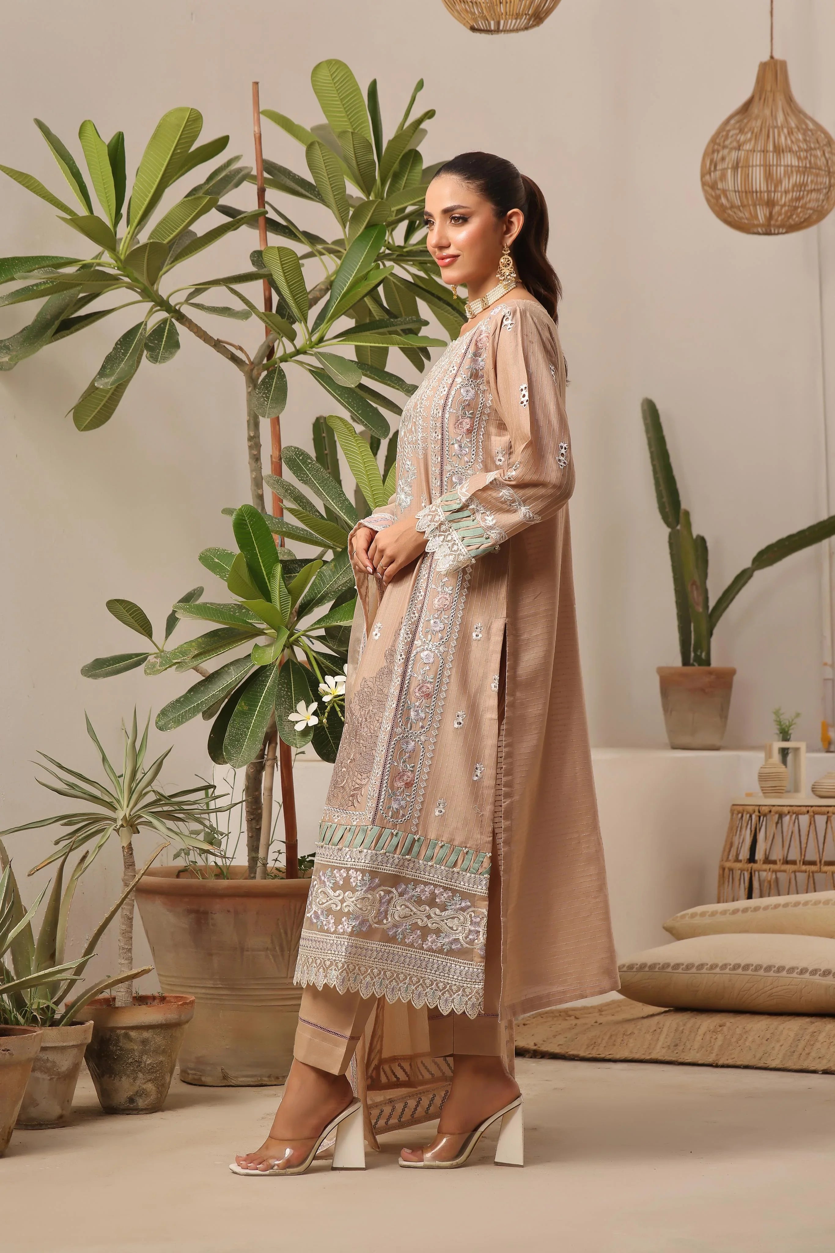 Dressline New Semi Stitched 3 Pcs Emb Viscose Zari Collection