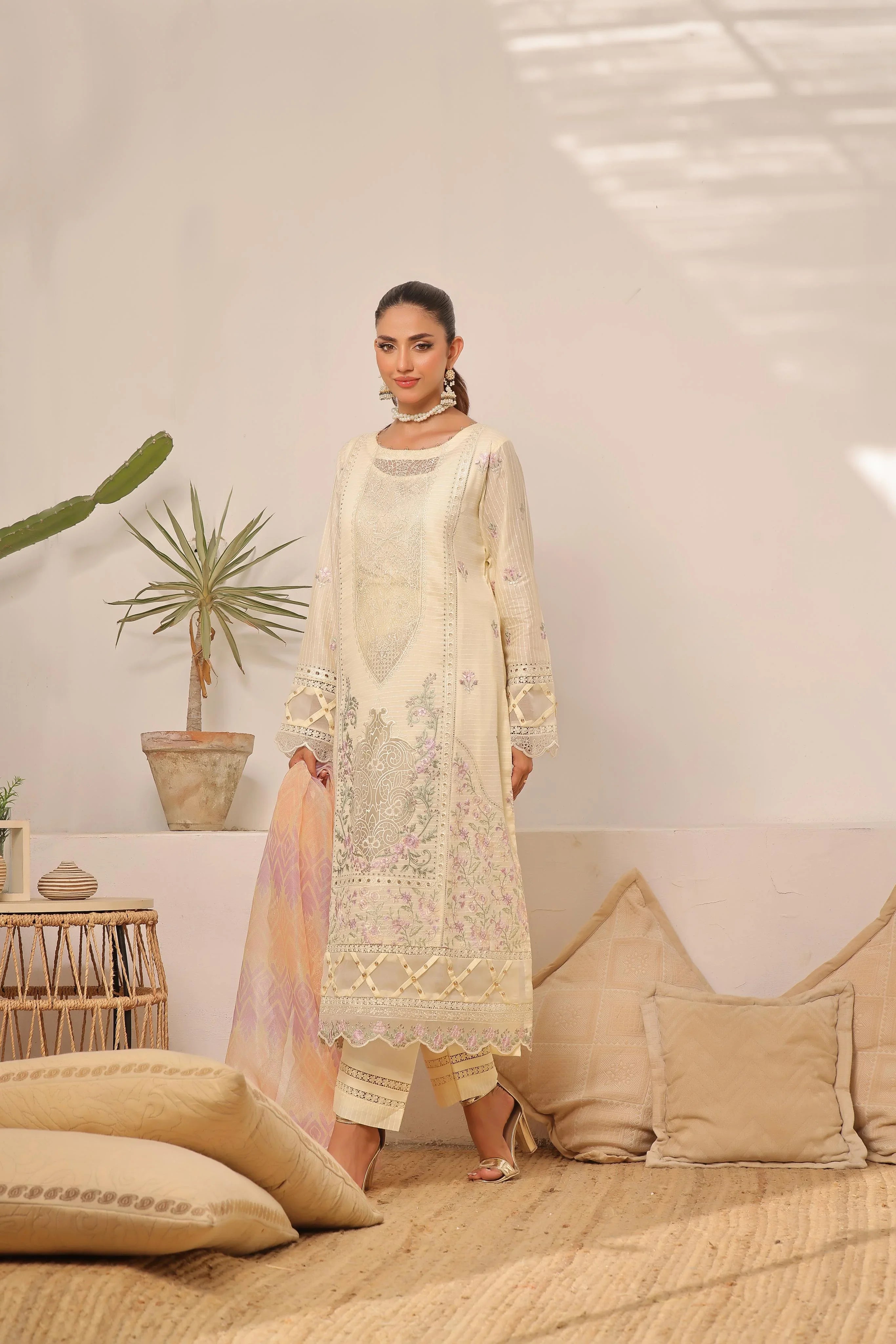Dressline New Semi Stitched 3 Pcs Emb Viscose Zari Collection
