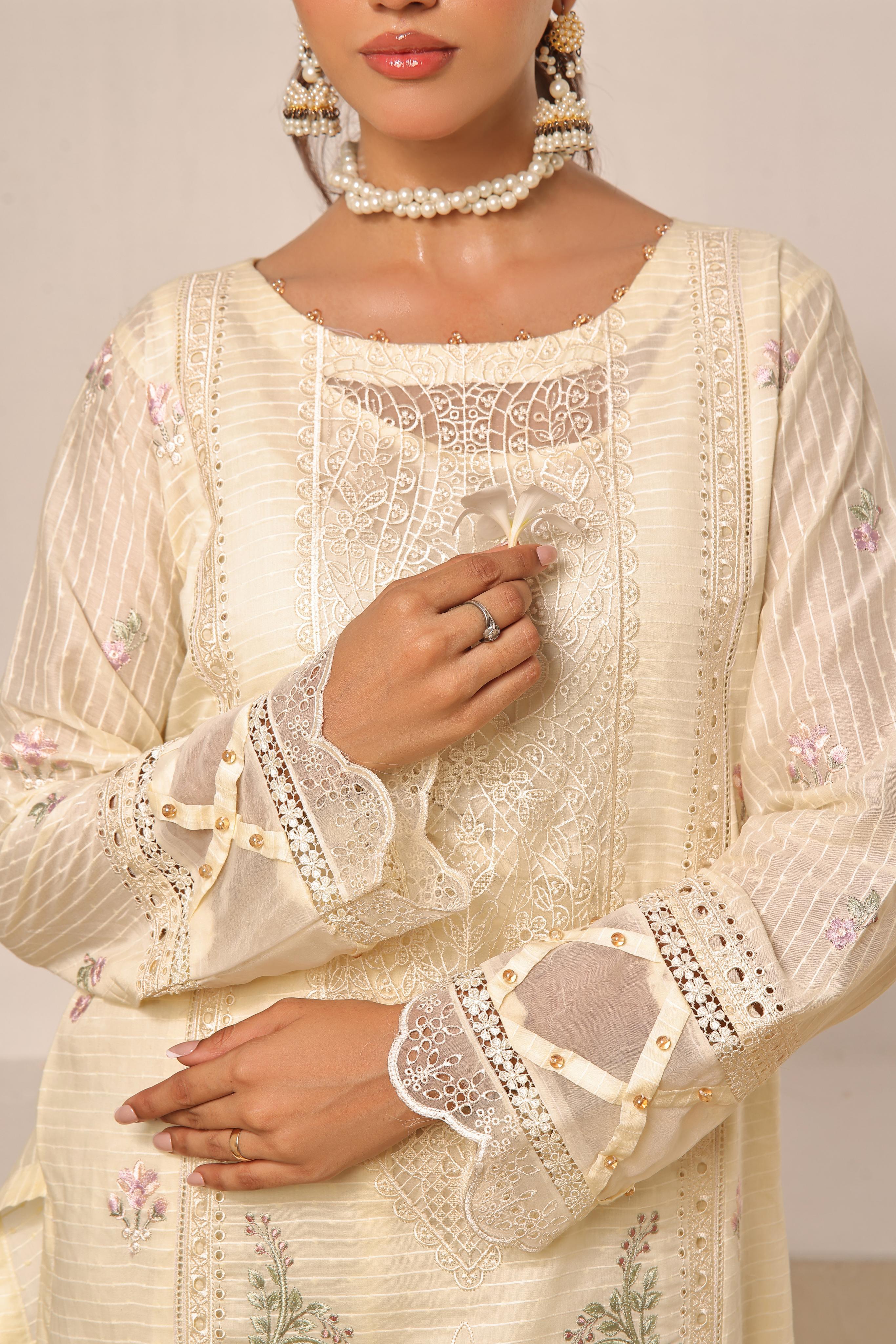 Dressline New Semi Stitched 3 Pcs Emb Viscose Zari Collection