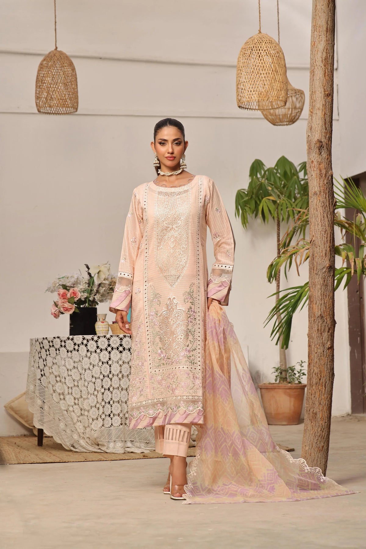 Dressline New Semi Stitched 3 Pcs Emb Viscose Zari Collection