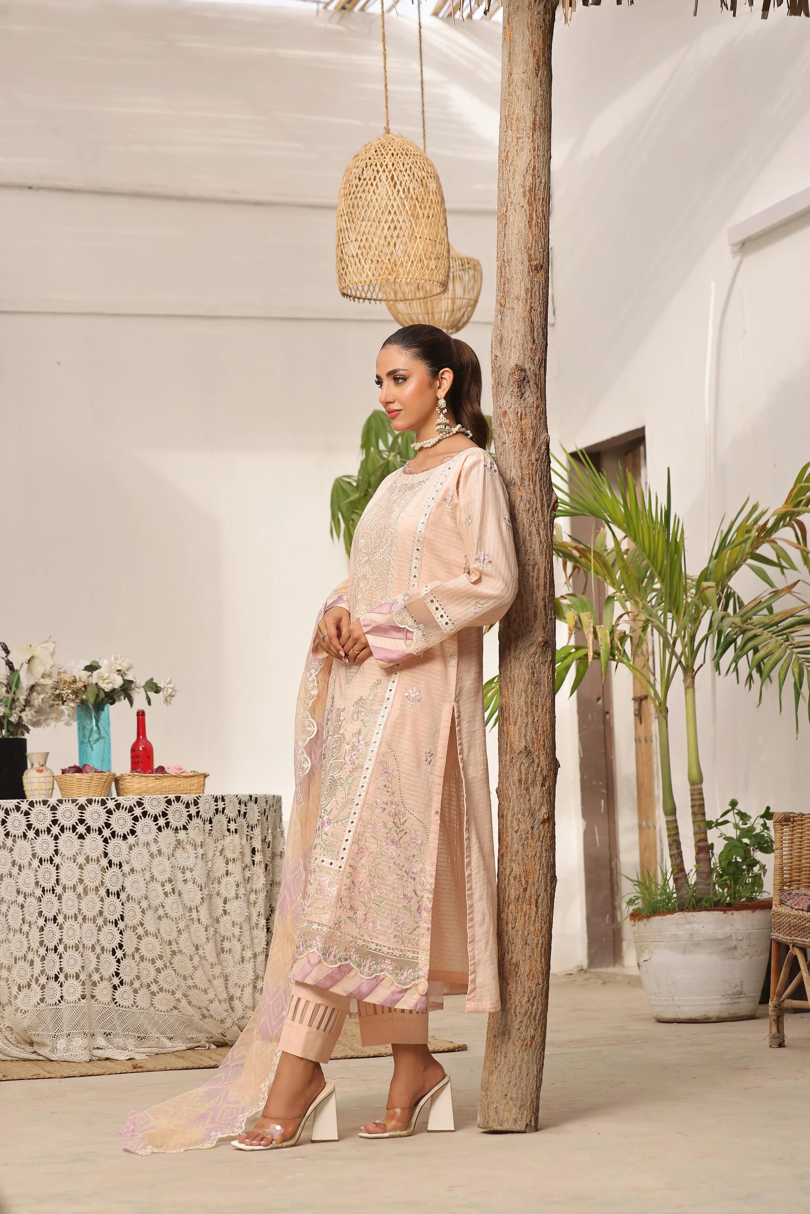 Dressline New Semi Stitched 3 Pcs Emb Viscose Zari Collection