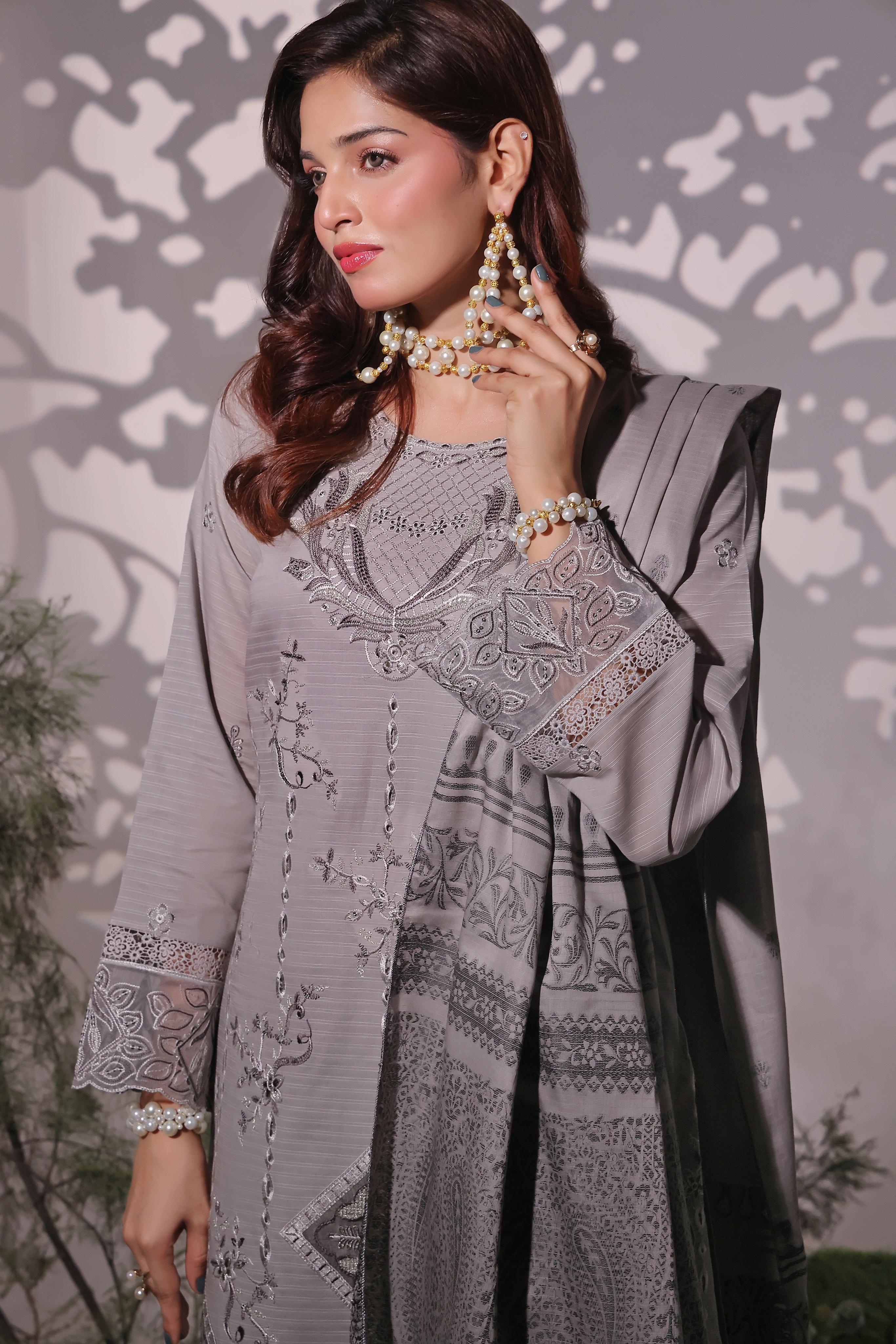 Dressline UnStitched 3 Piece Premium Heavy Chikankari & Laserkari Emb Bana Dora Lawn Collection