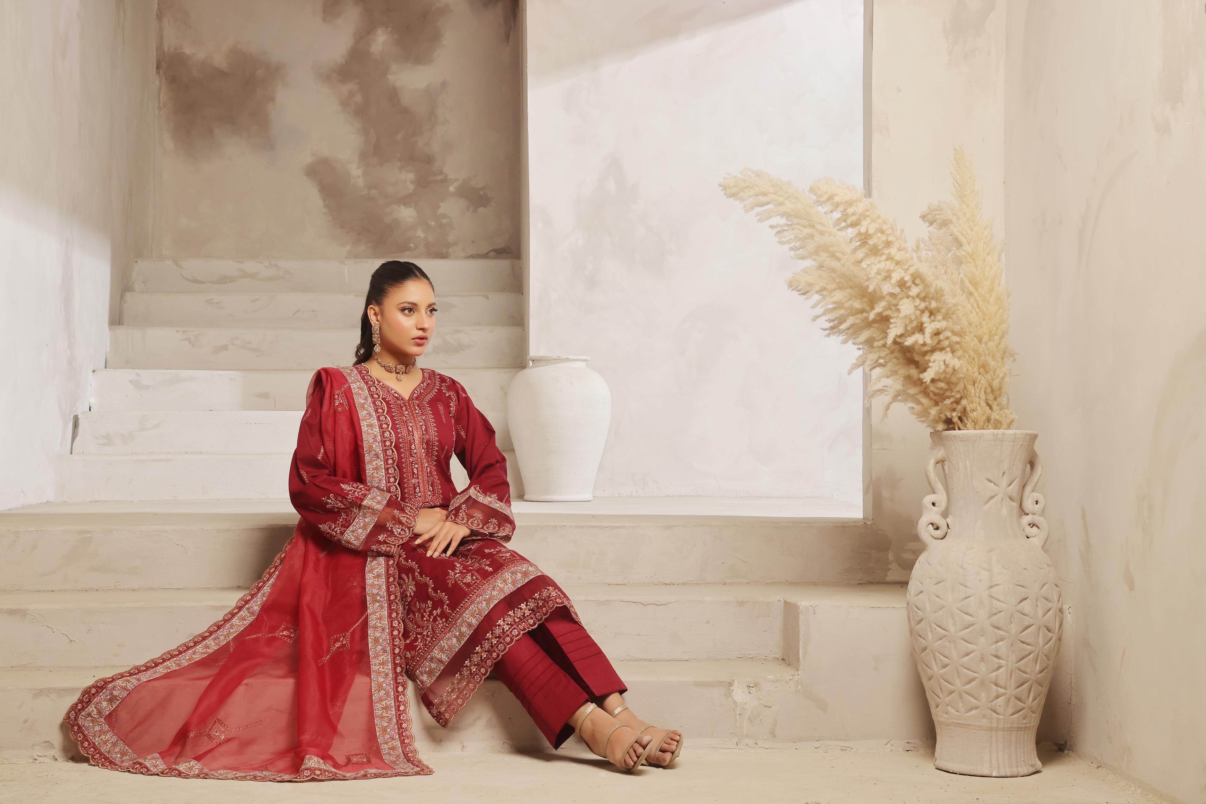 Dressline New Semi Stitched  3 Pcs Premium Emb ChikankariDoriya Lawn Collection